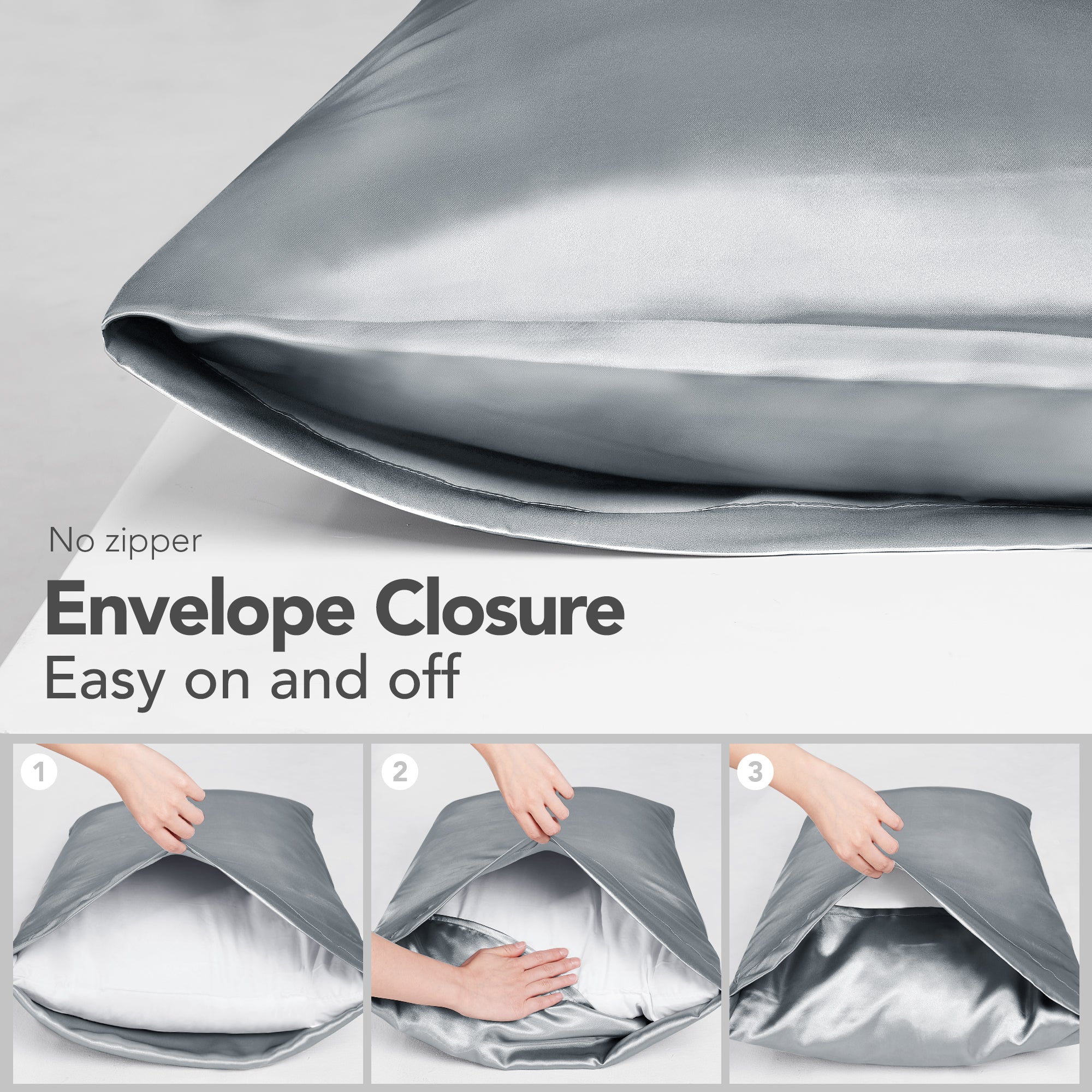 Deconovo Satin Silk Pillowcases (Set of 2), Envelope Closure