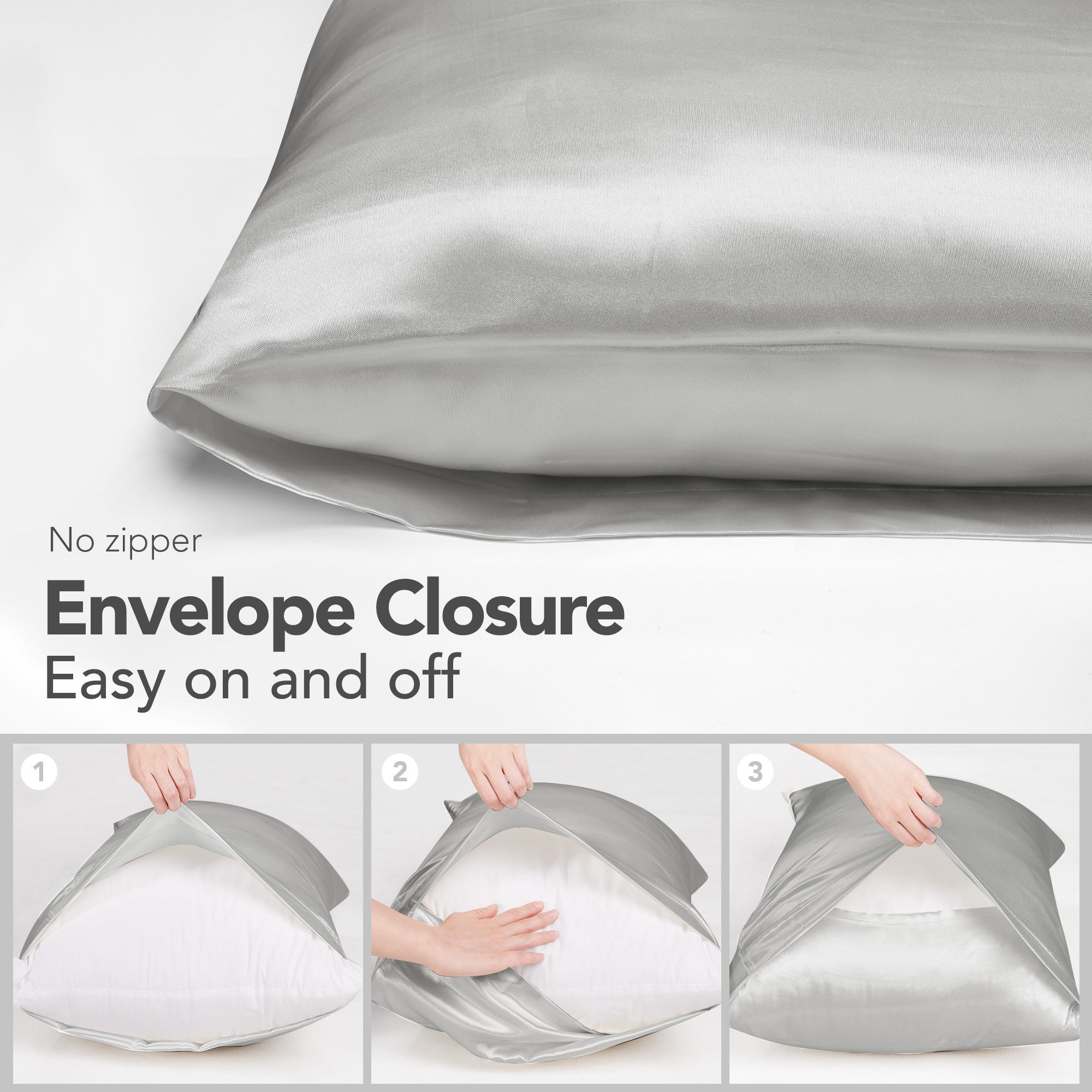 Deconovo Satin Silk Pillowcases (Set of 2), Envelope Closure