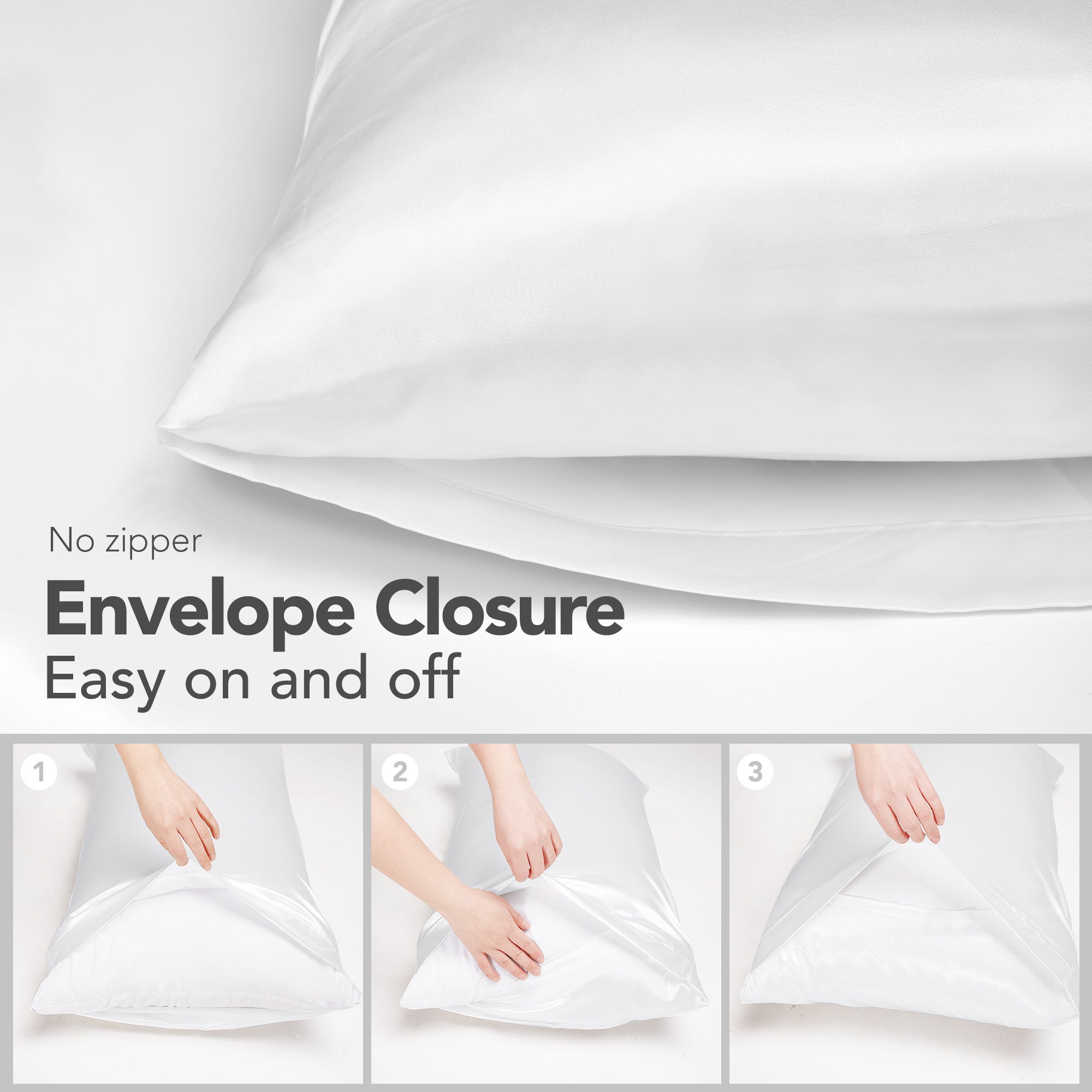Deconovo Satin Silk Pillowcases (Set of 2), Envelope Closure