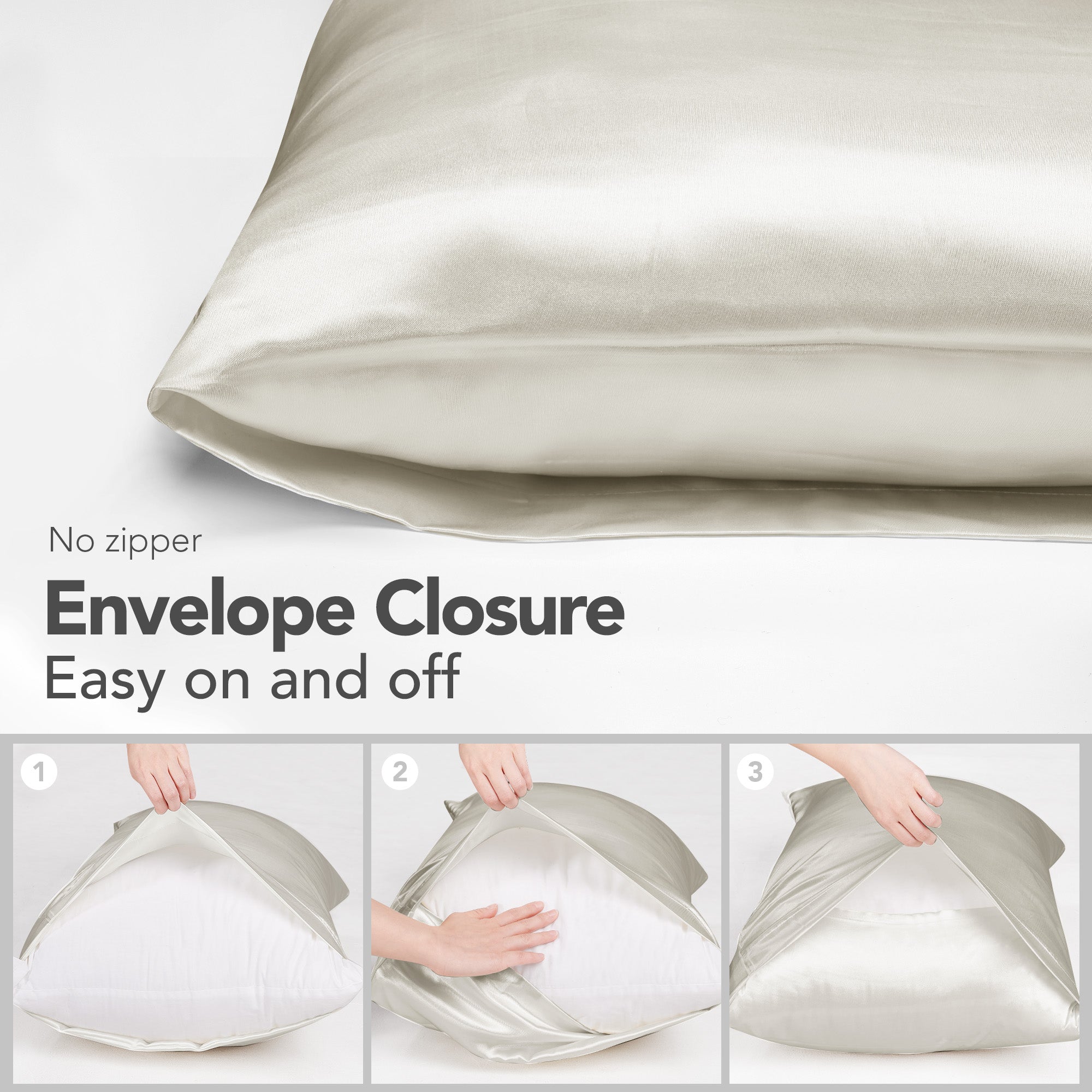 Deconovo Satin Silk Pillowcases (Set of 2), Envelope Closure