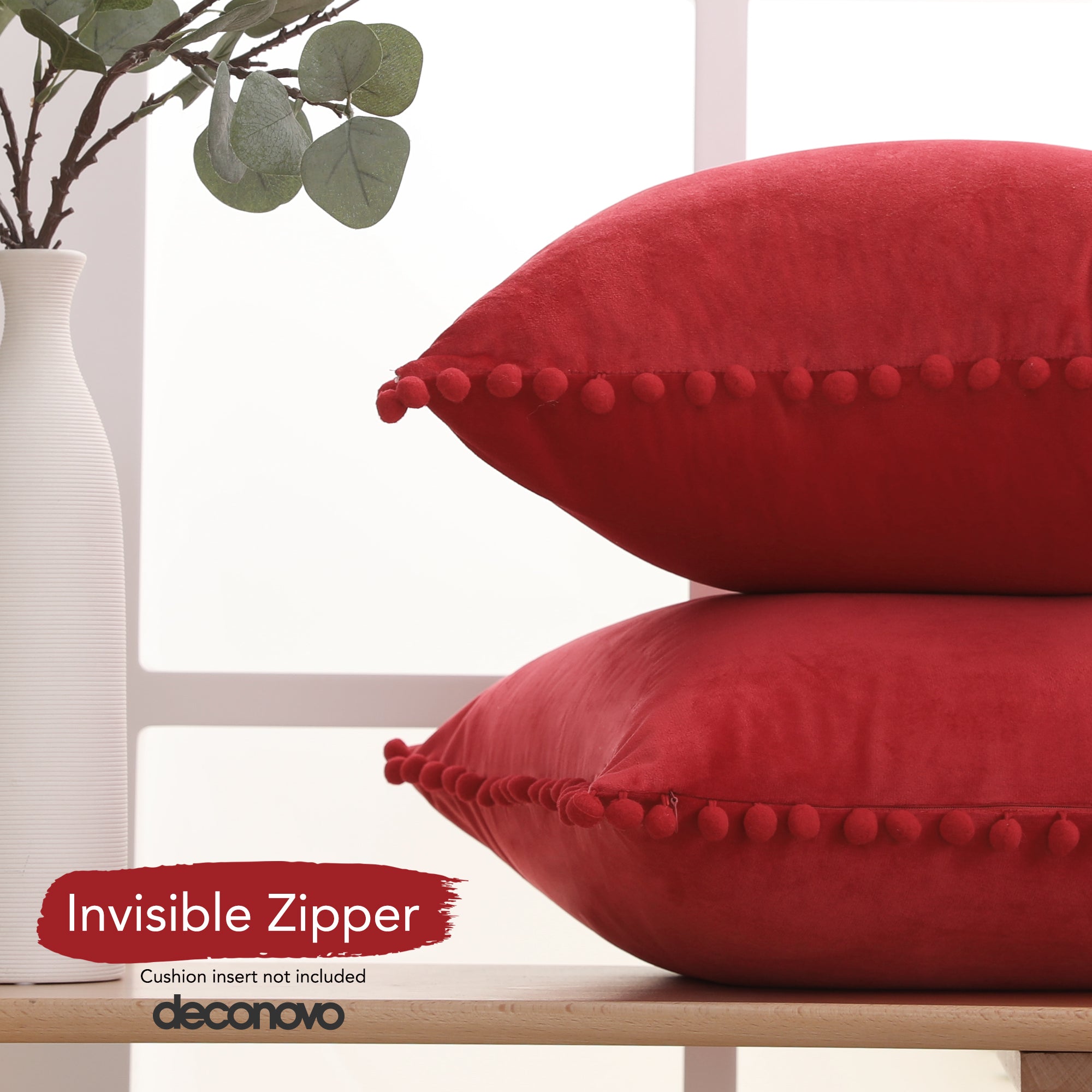 Deconovo Velvet Pom-Pom Pillow Covers 2-Pack – Multiple Sizes (Cover Only)