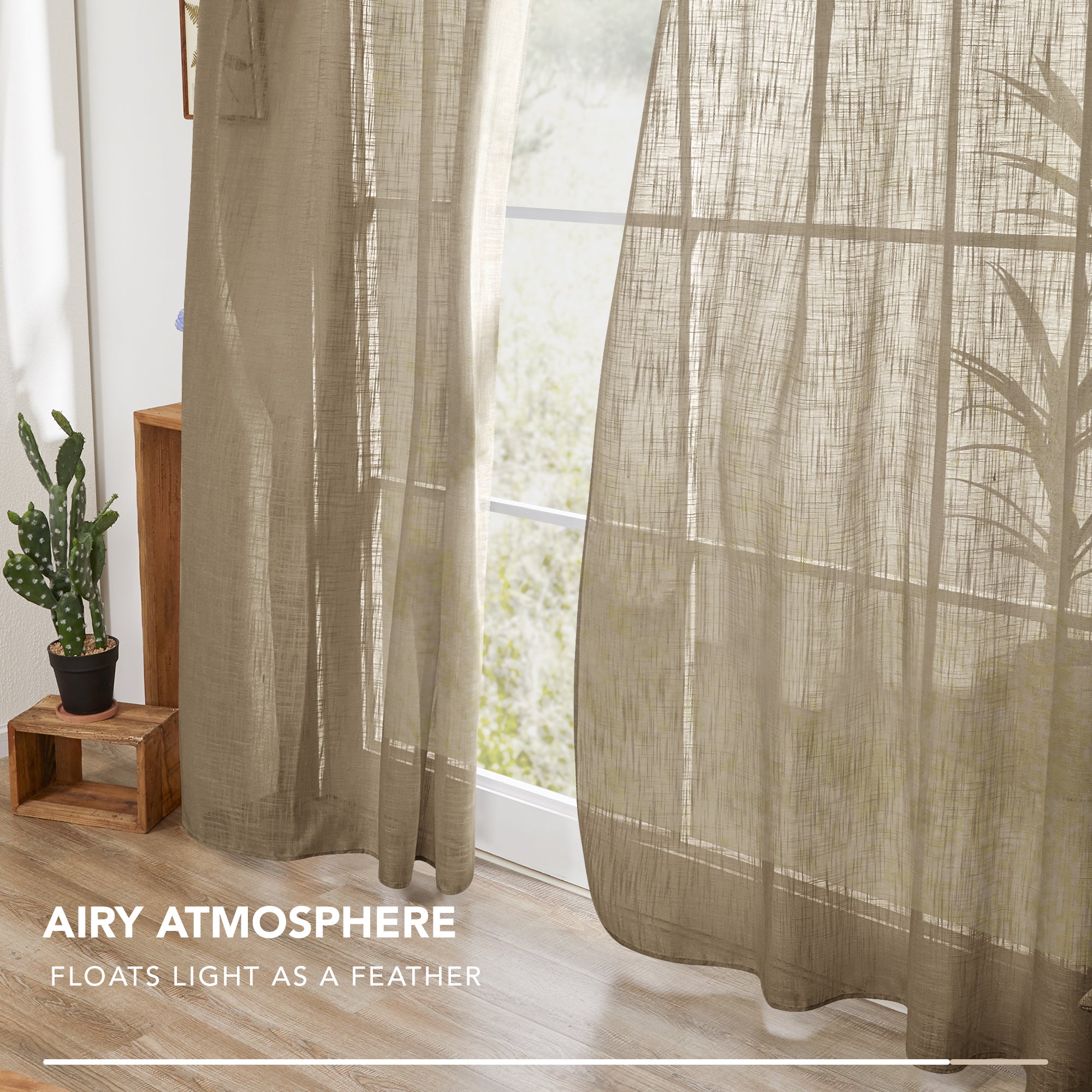 Deconovo Faux Linen Sheer Curtain Panels (2-Pack) – Light Filtering, Grommet Top