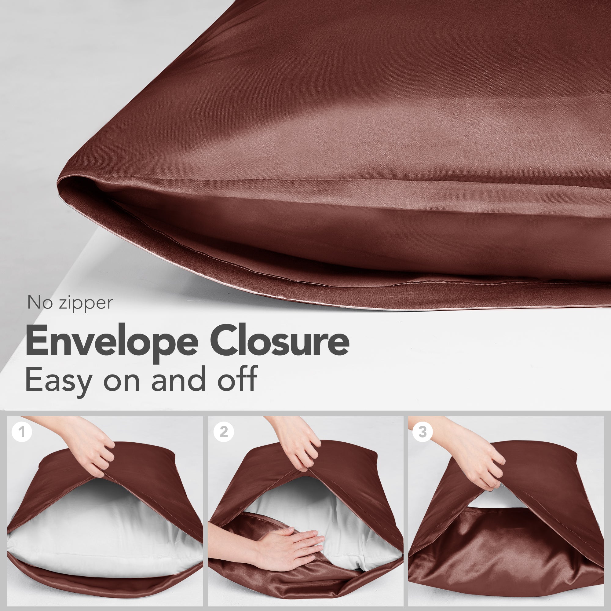 Deconovo Satin Silk Pillowcases (Set of 2), Envelope Closure