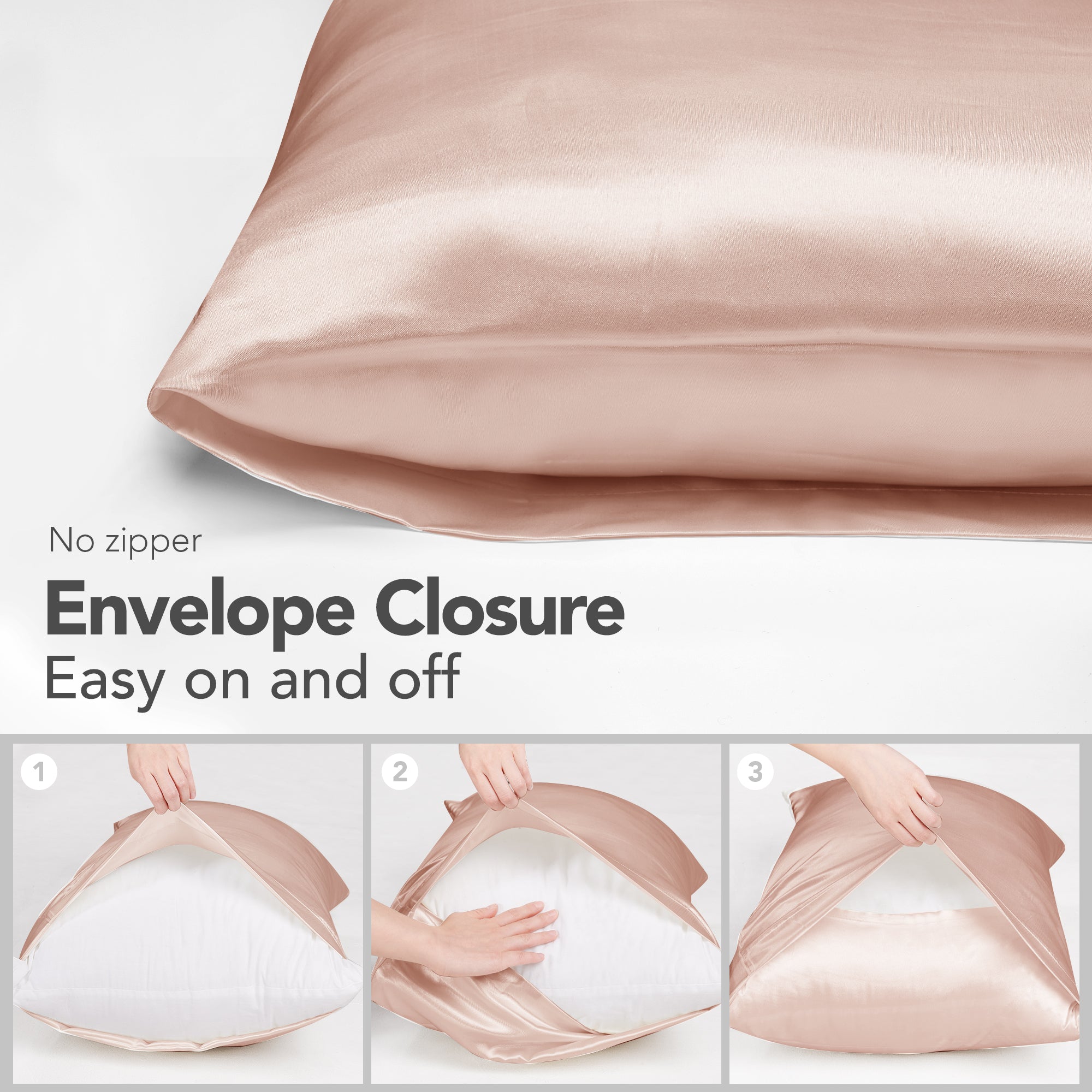 Deconovo Satin Silk Pillowcases (Set of 2), Envelope Closure