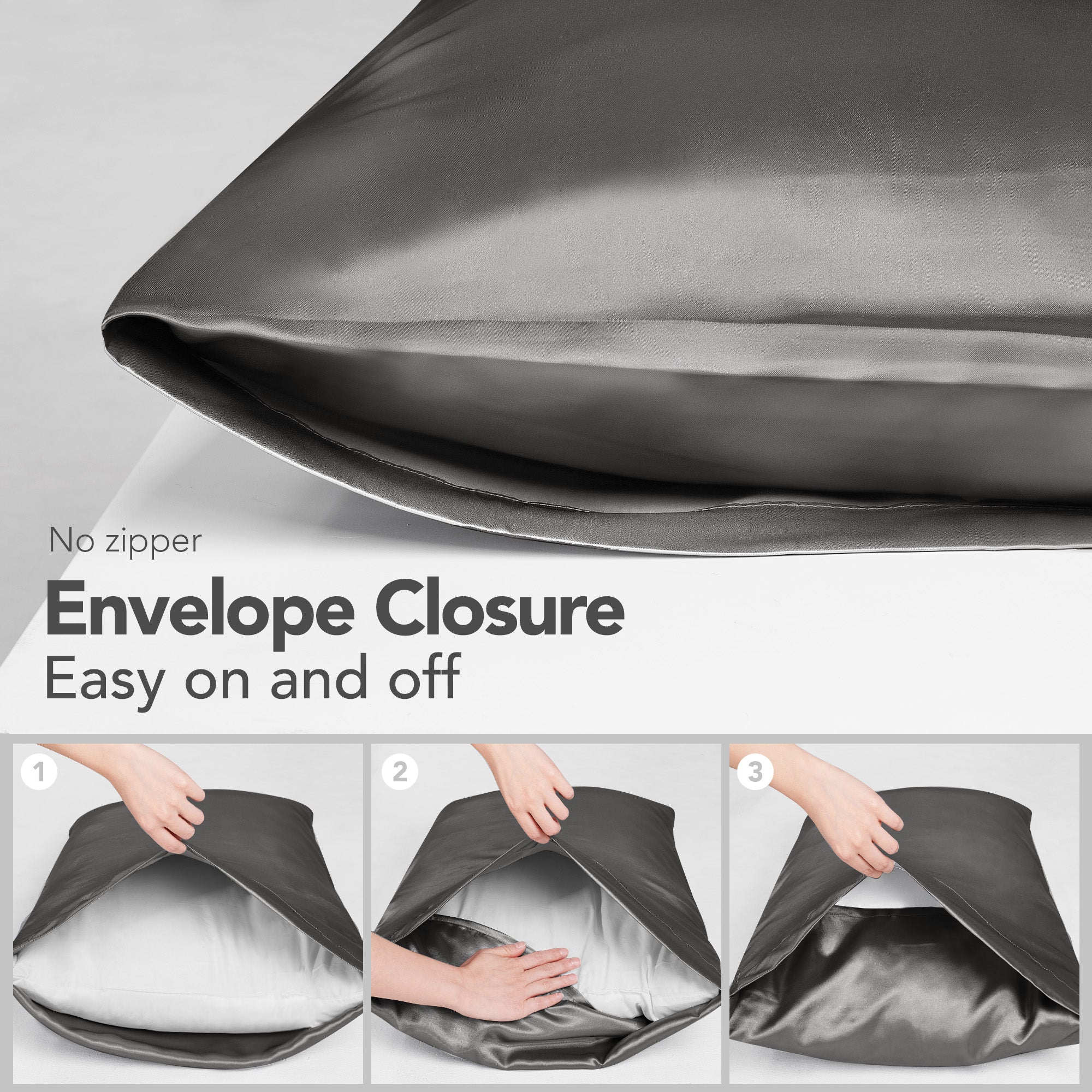 Deconovo Satin Silk Pillowcases (Set of 2), Envelope Closure