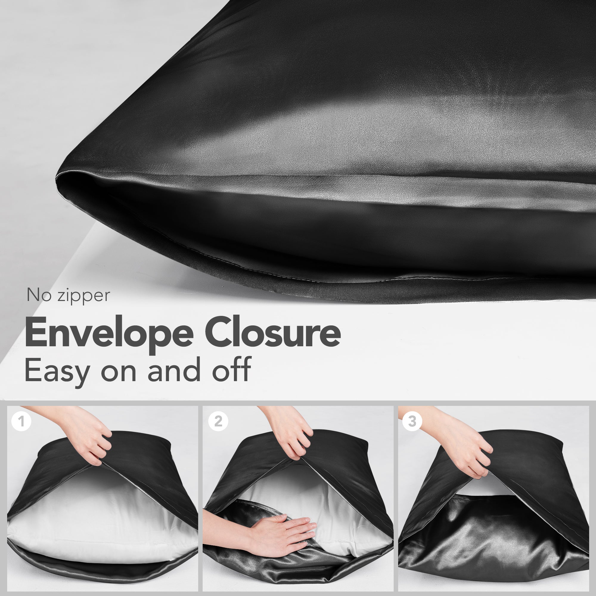 Deconovo Satin Silk Pillowcases (Set of 2), Envelope Closure