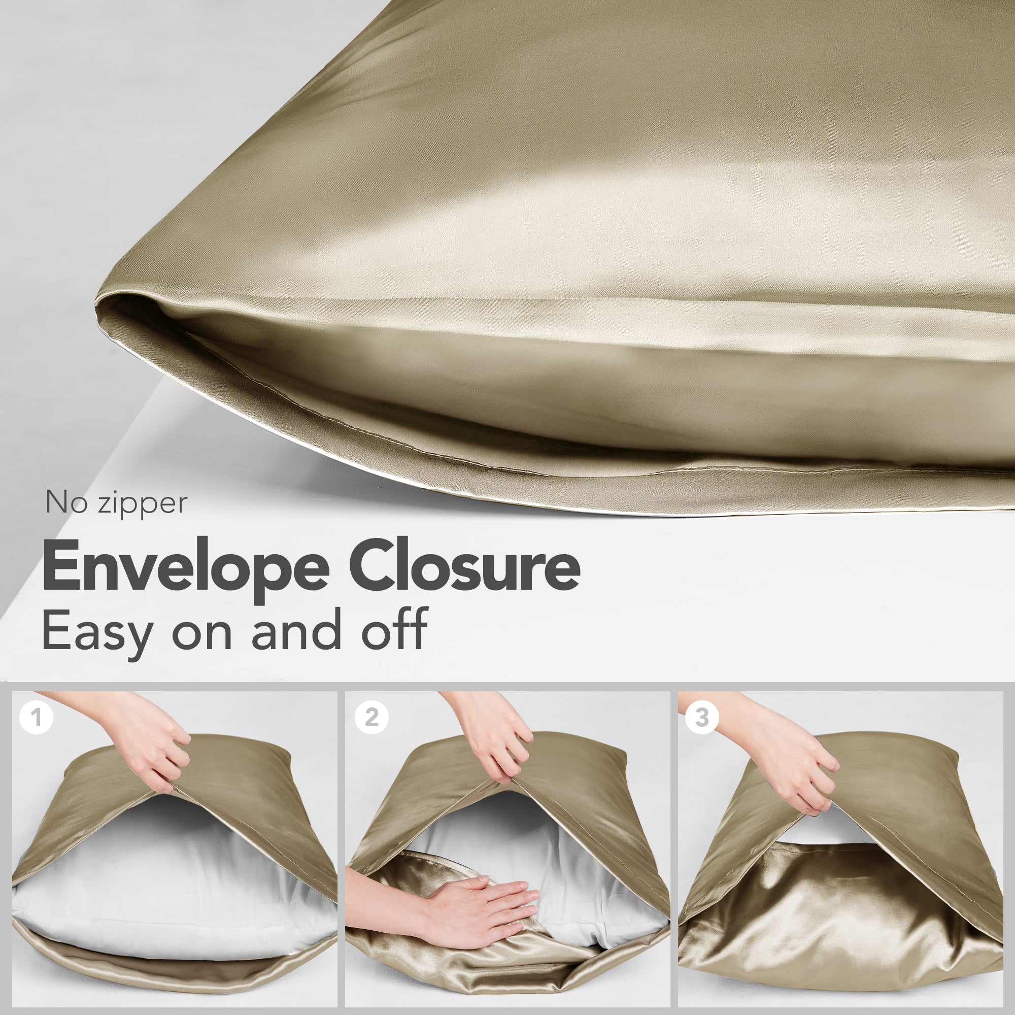 Deconovo Satin Silk Pillowcases (Set of 2), Envelope Closure