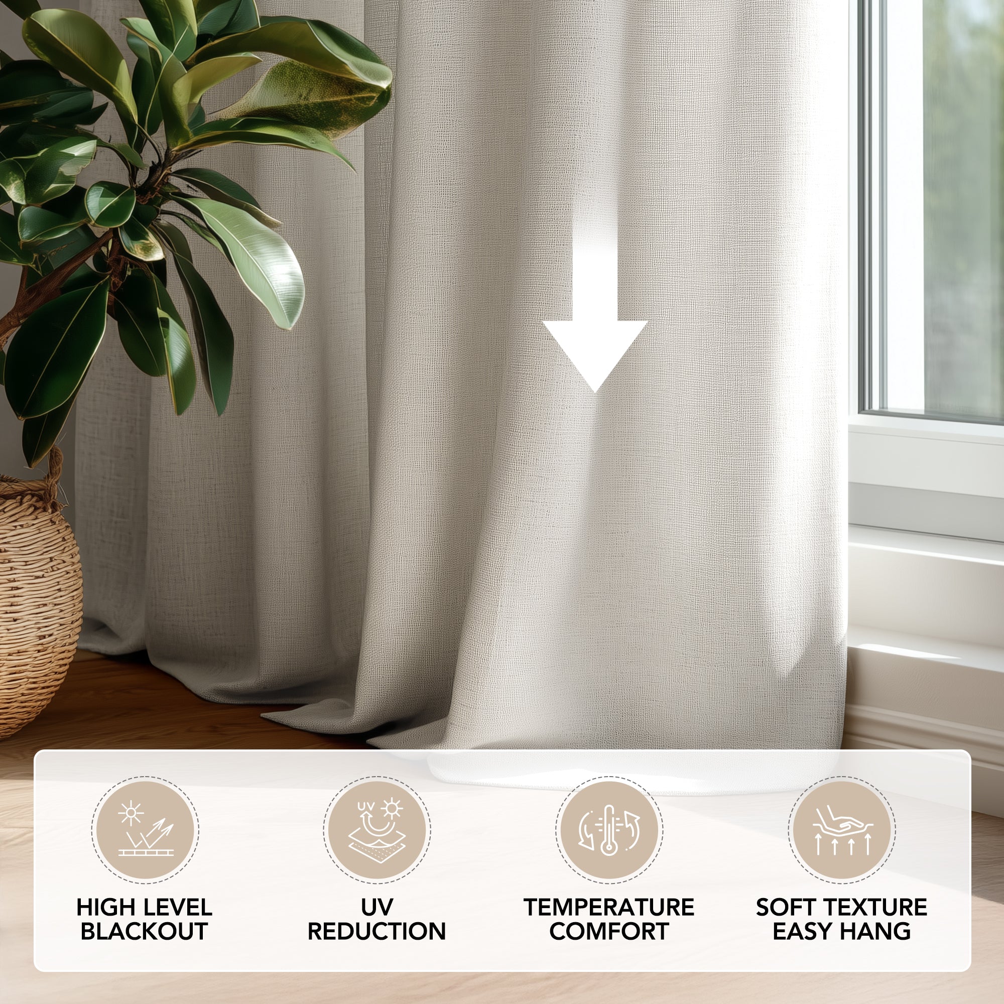 Deconovo Soft Faux Linen Layered Room Darkening Curtain Panels - 2 Panels