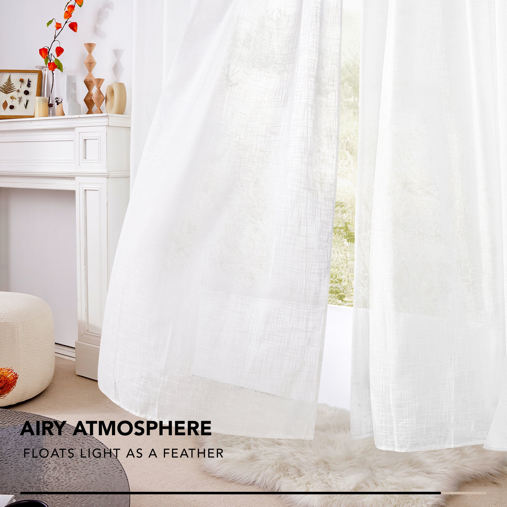 Deconovo Faux Linen Sheer Curtain Panels (2-Pack) – Light Filtering, Grommet Top