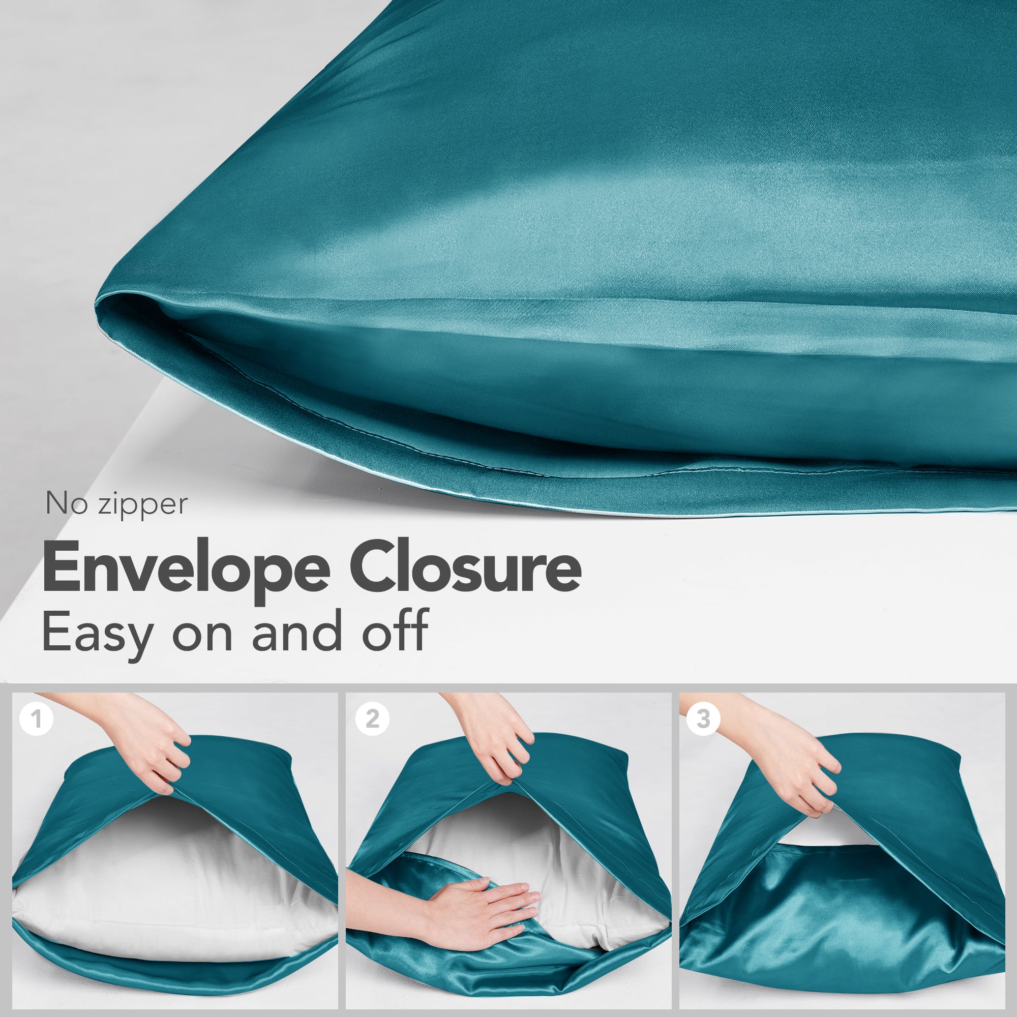 Deconovo Satin Silk Pillowcases (Set of 2), Envelope Closure