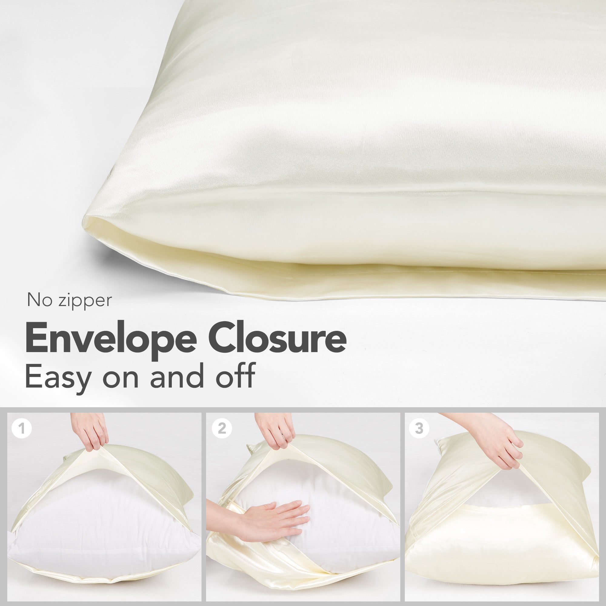 Deconovo Satin Silk Pillowcases (Set of 2), Envelope Closure