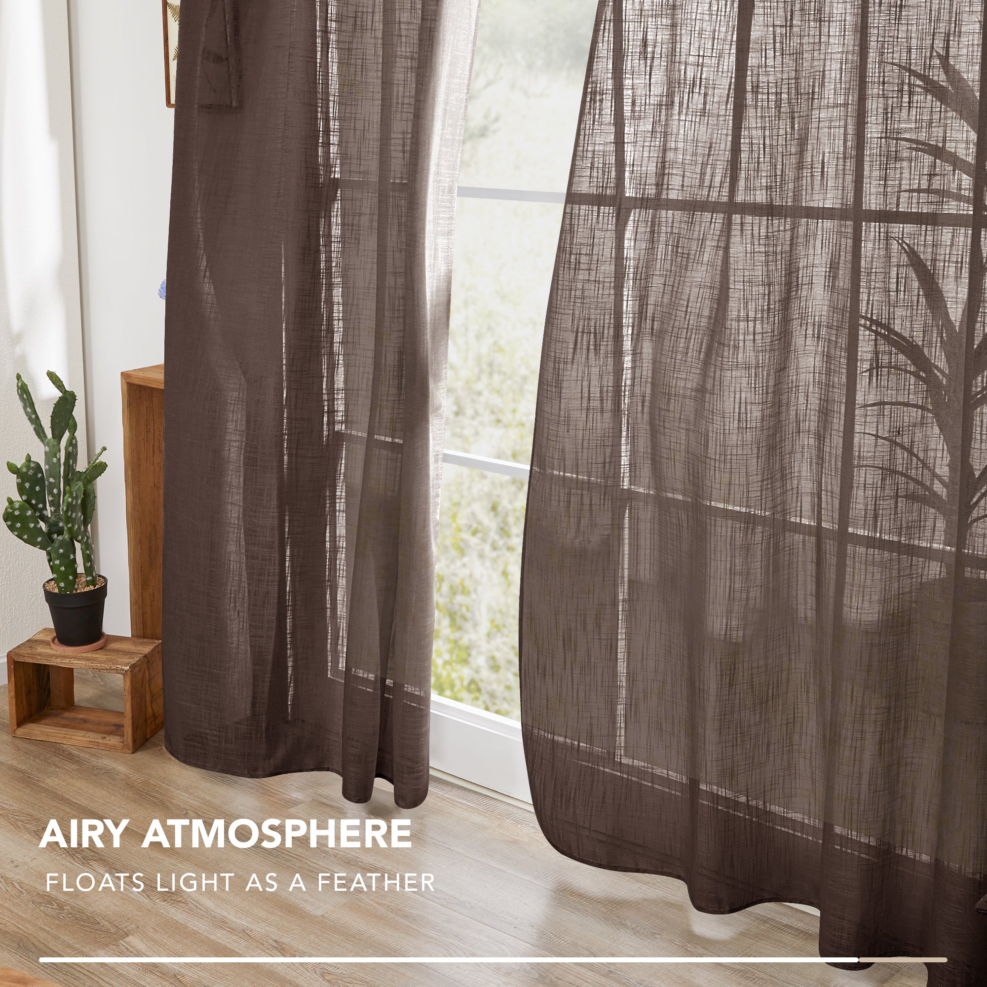 Deconovo Faux Linen Sheer Curtain Panels (2-Pack) – Light Filtering, Grommet Top