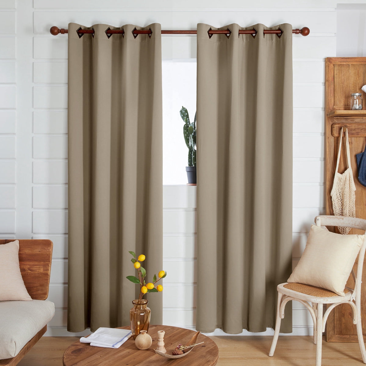 Deconovo Solid Grommet Blackout Curtains, 2 Panels - Khaki, 52 x 84