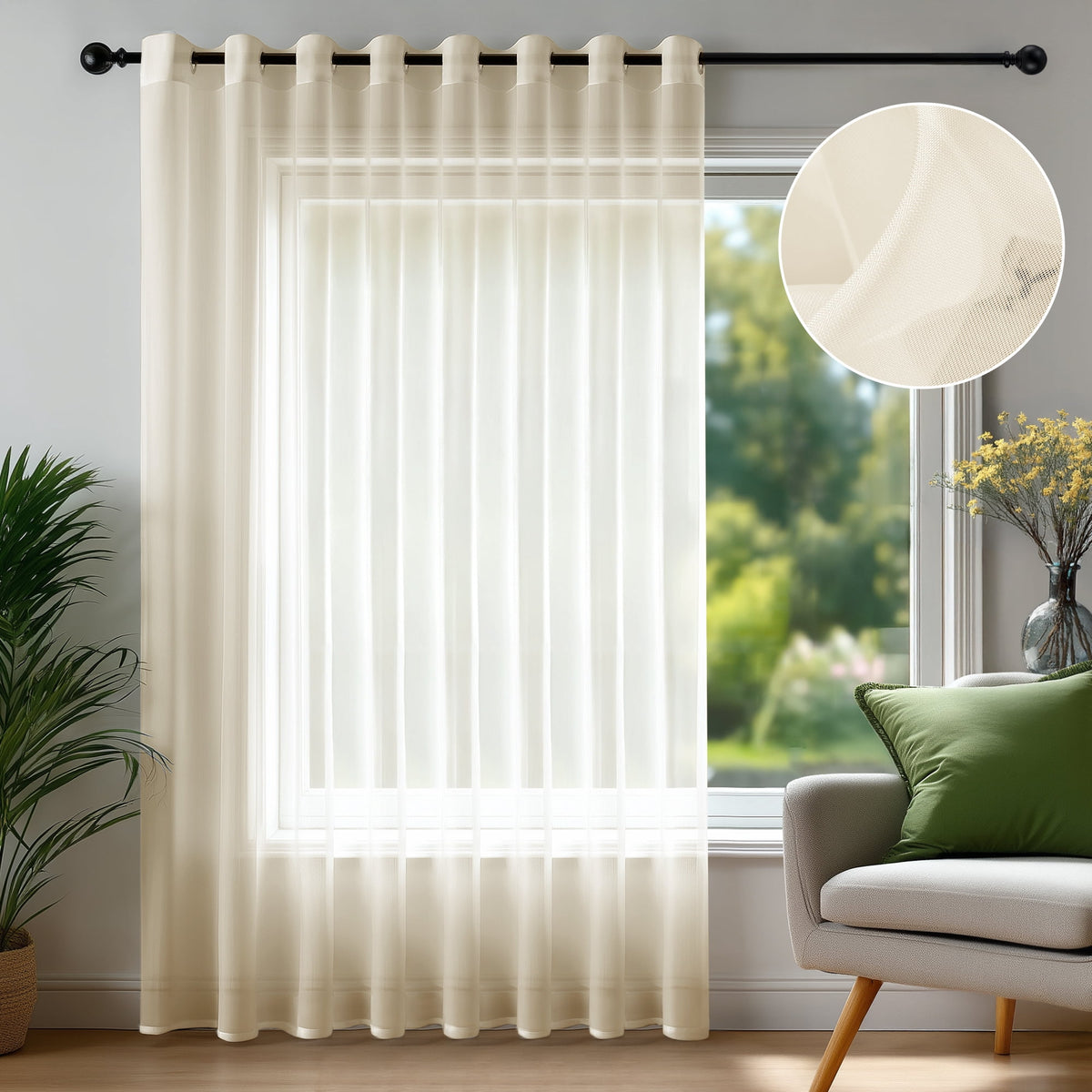 Deconovo Extra Wide Grommet Sheer Curtain, 1 Panel - Beige, 100 x 84