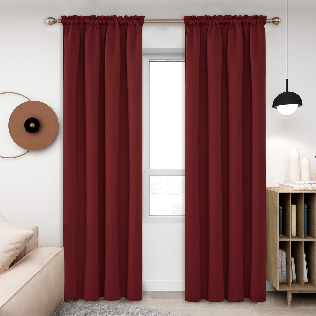 Deconovo Solid Rod Pocket Room Darkening Curtains, 2 Panels - Crimson Red, 52 x 84
