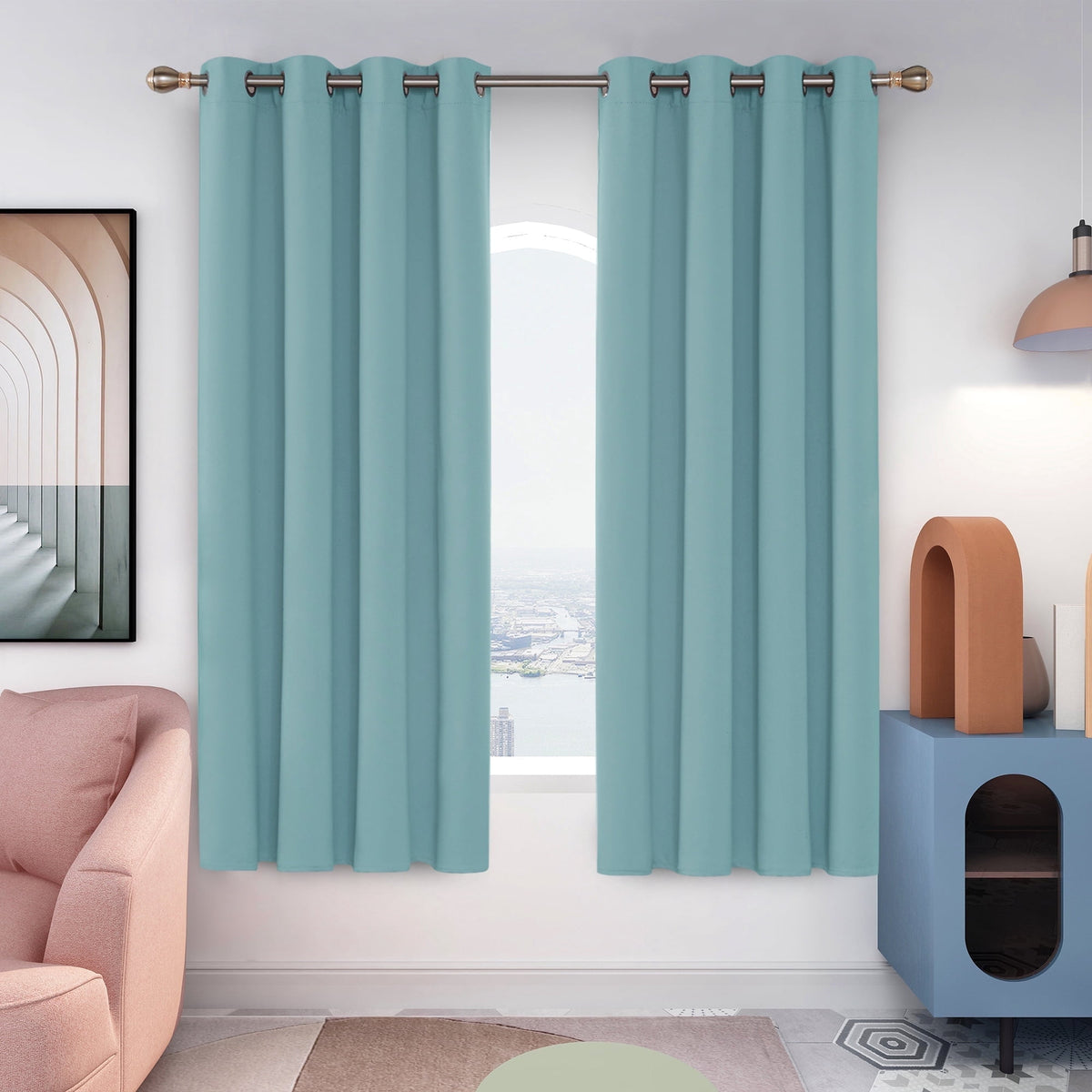 Deconovo Grommet Room Darkening Curtains, 2 Panels - Teal, 52 x 72