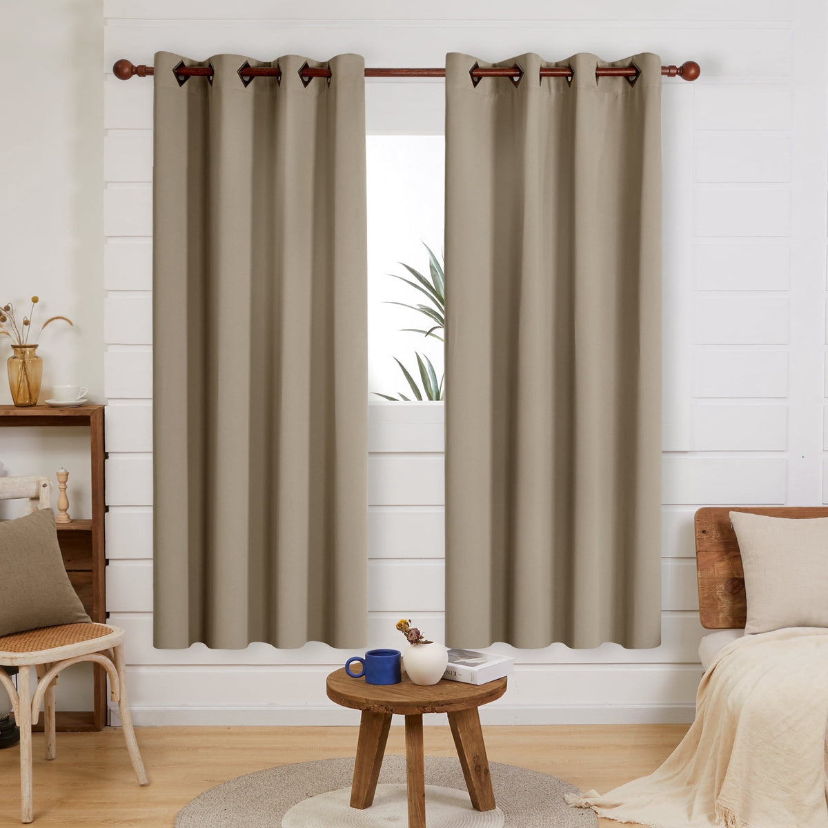 Deconovo Solid Grommet Blackout Curtains, 2 Panels - Khaki, 52 x 63