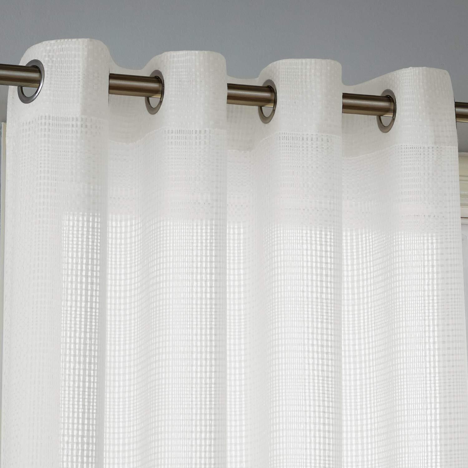 Deconovo White Checkered Sheer Grommet Curtains, 2 Panels