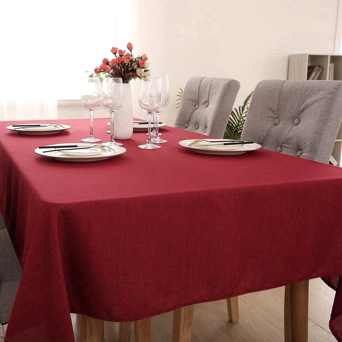 Deconovo Linen Look Tablecloth, Square and Rectangular Sizes - Red, 54 x 102