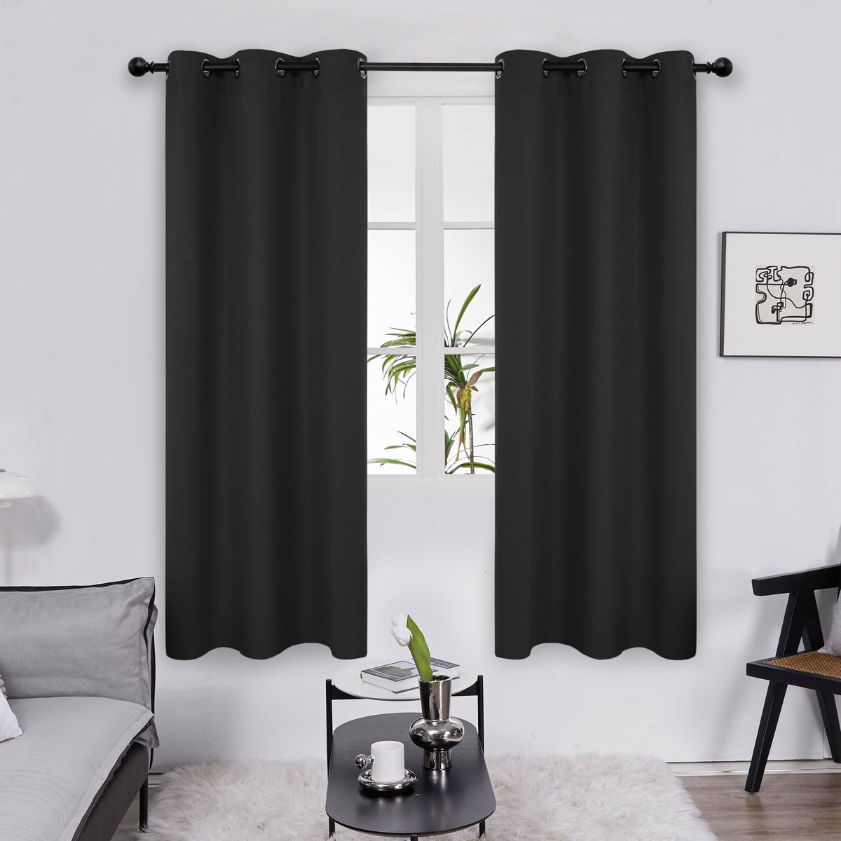 Deconovo Grommet Room Darkening Curtains, 2 Panels - Black, 38 x 63