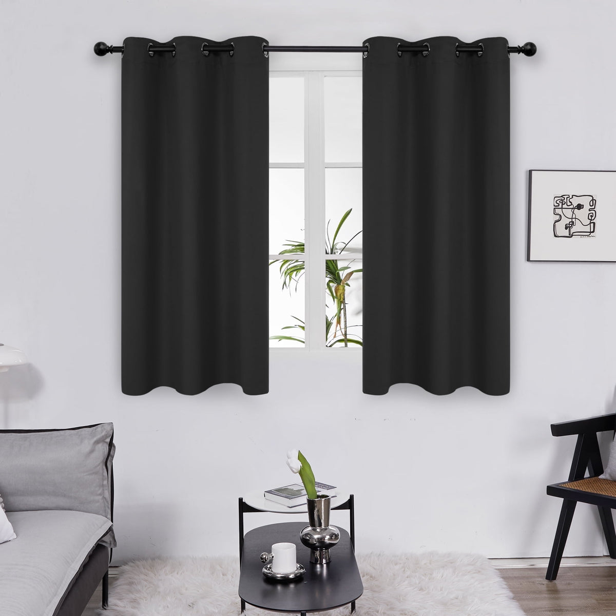 Deconovo Grommet Room Darkening Curtains, 2 Panels - Black, 38 x 54