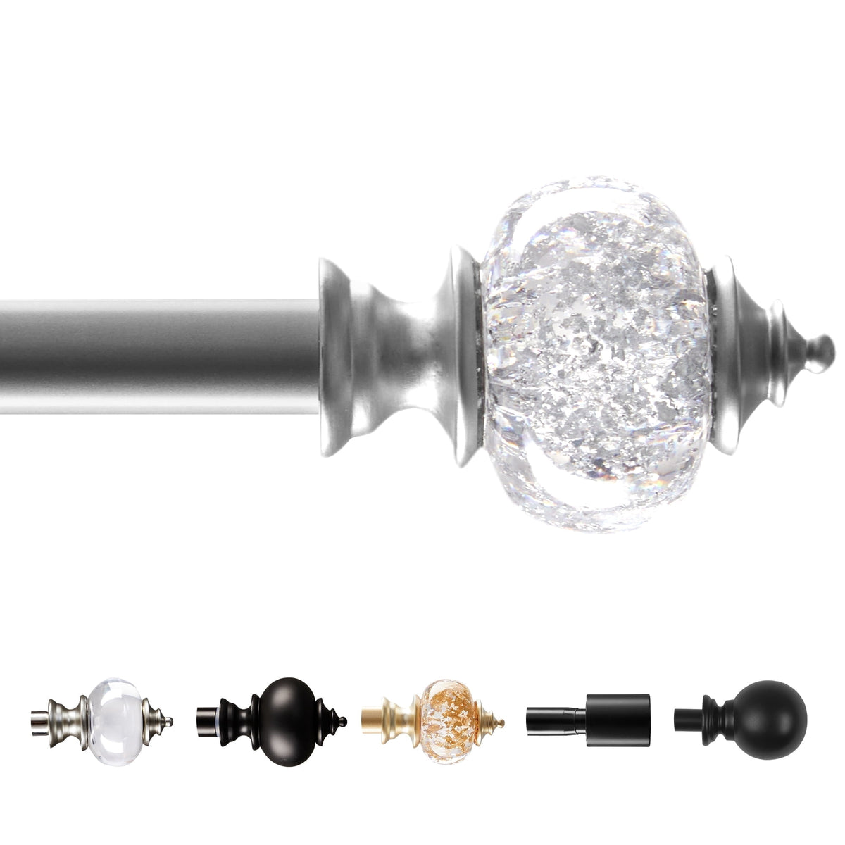 ZOPZO Curtain Rods & Rod Sets, Nickel/Crystal