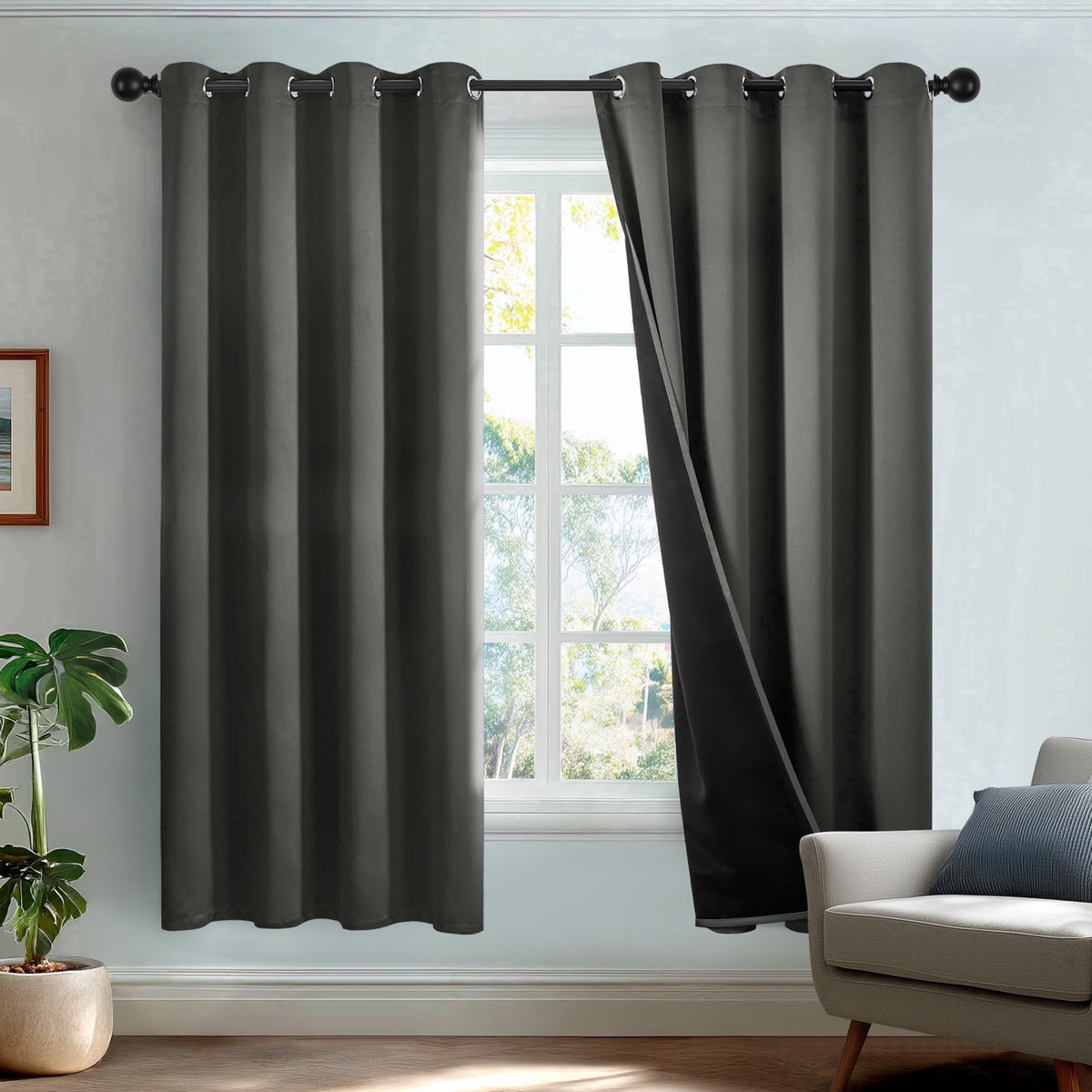 Deconovo Total Blackout Grommet Curtains, 2 Panels - Light Gray, 52 x 72