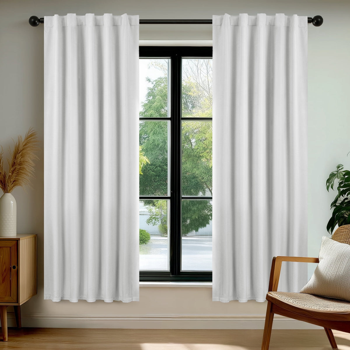 Deconovo Linen Look Blackout Rod Pocket and Back Tab Curtains, 2 Panels - Grayish White, 38 x 72