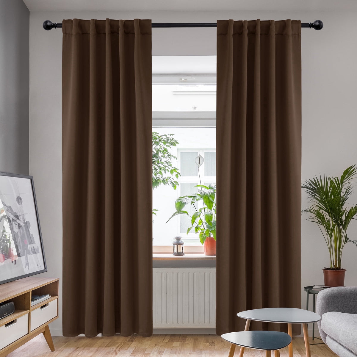 Deconovo Solid Blackout Back Tab and Rod Pocket Curtains, 2 Panels - Brown, 42 x 84