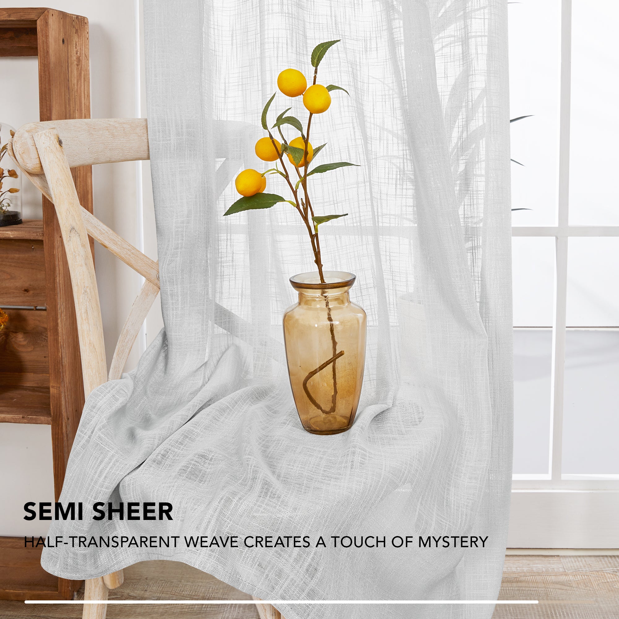 Deconovo Faux Linen Sheer Curtain Panels (2-Pack) – Light Filtering, Grommet Top