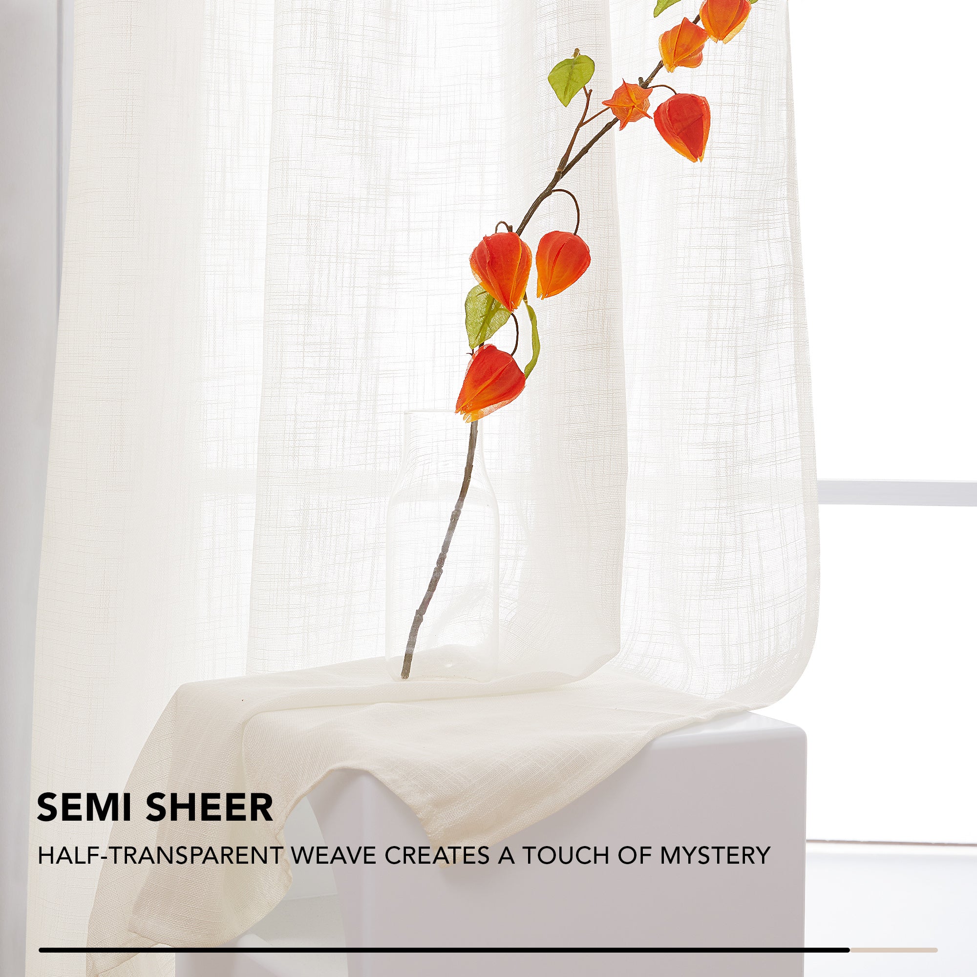 Deconovo Faux Linen Sheer Curtain Panels (2-Pack) – Light Filtering, Grommet Top