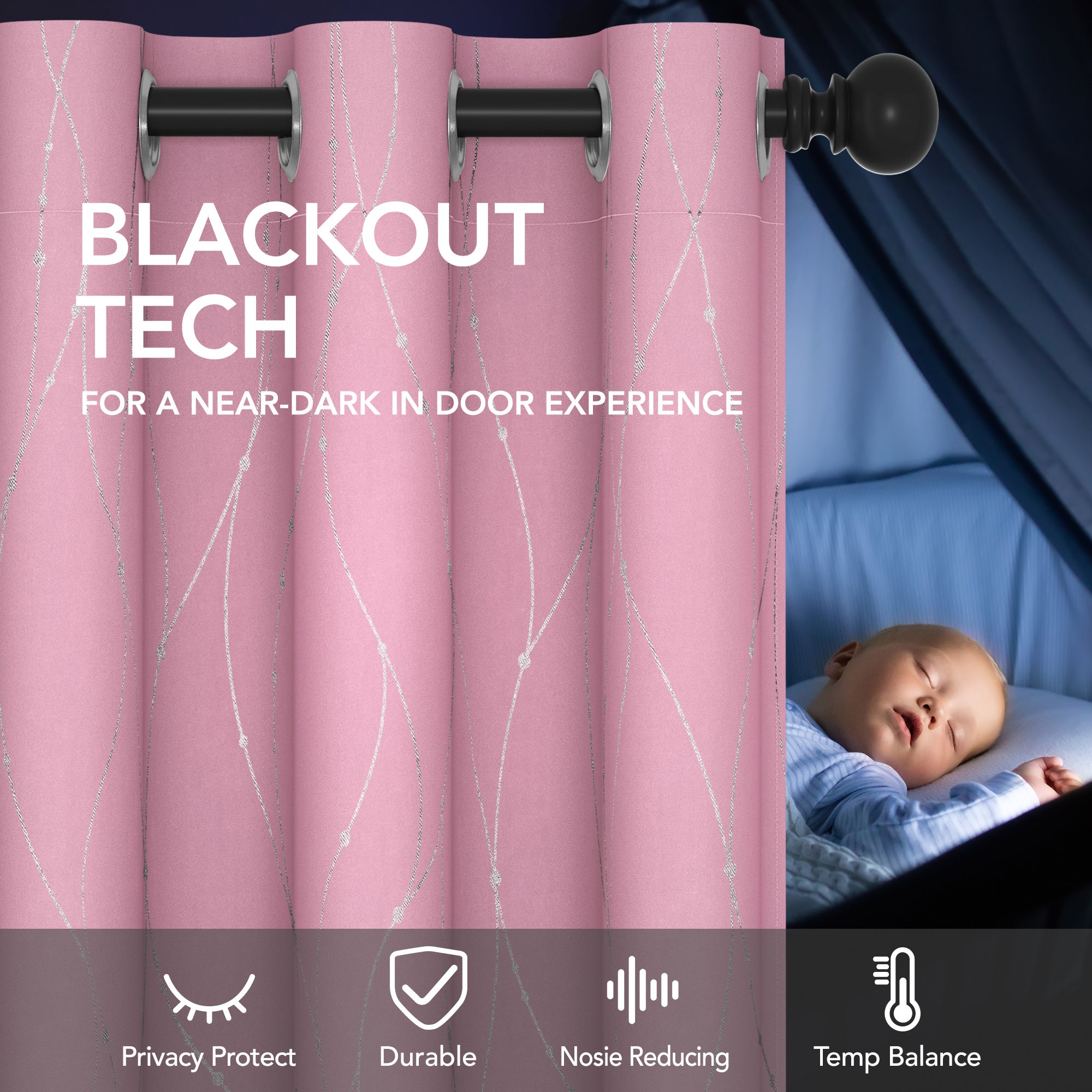 Deconovo Wave Line with Dots Blackout Curtains, 42-Inch Wide, 2 Panels