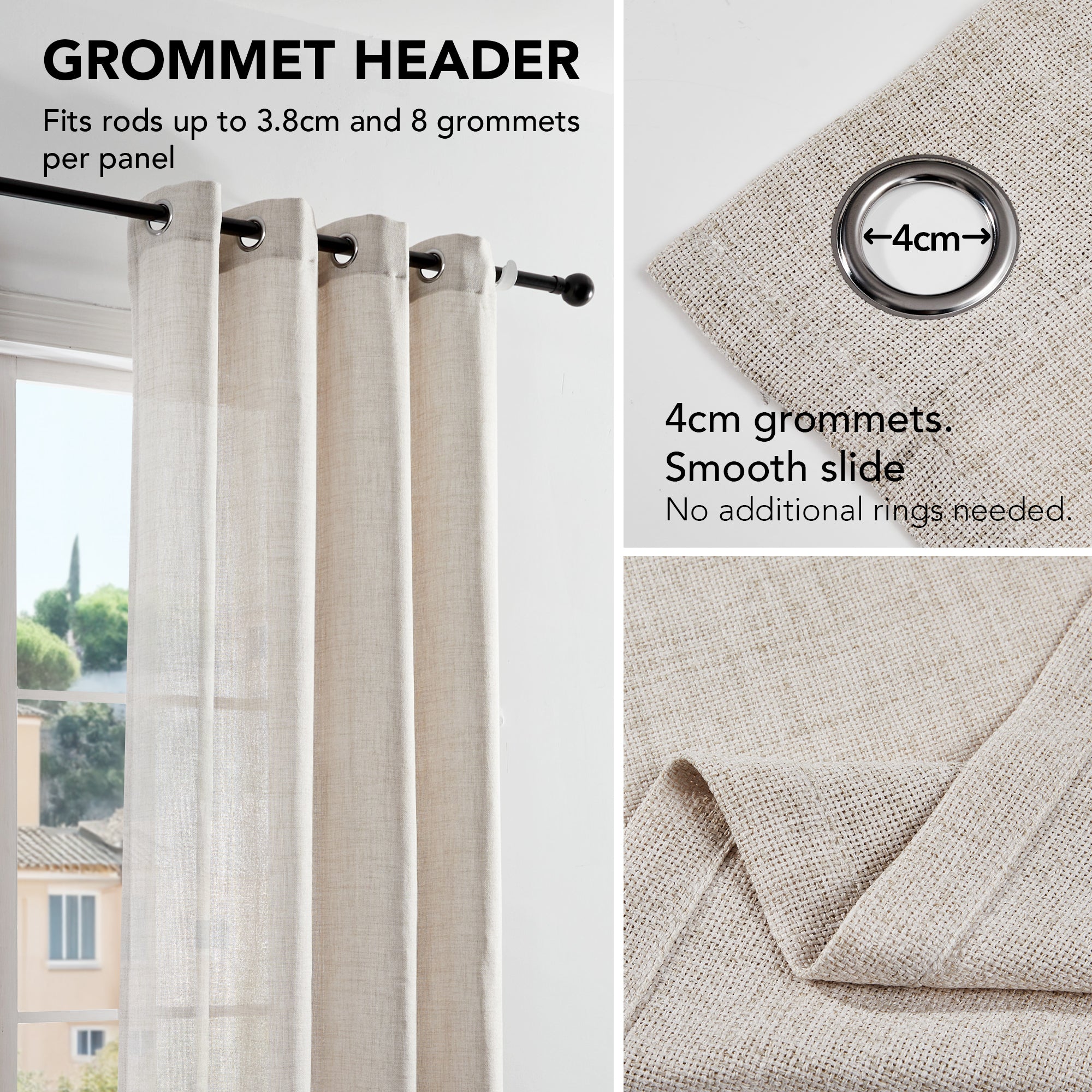 Deconovo Living Room and Bedroom Window Treatment in Soft Faux Linen with Light Filtering Design, 2 Panels