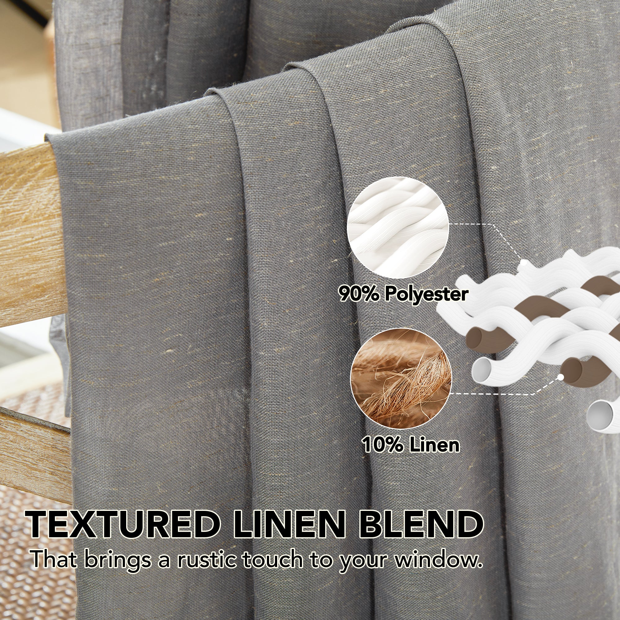 Deconovo Textured Faux Linen Sheer Curtains 2 Panels OEKO-Certified