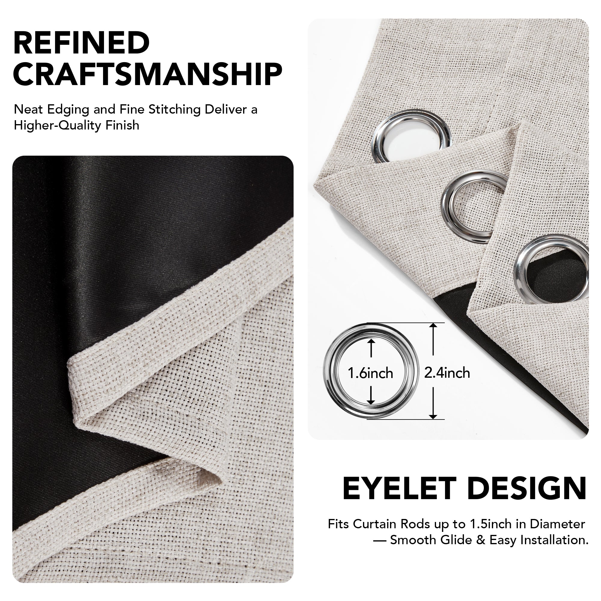 Deconovo Soft Faux Linen Layered Room Darkening Curtain Panels - 2 Panels