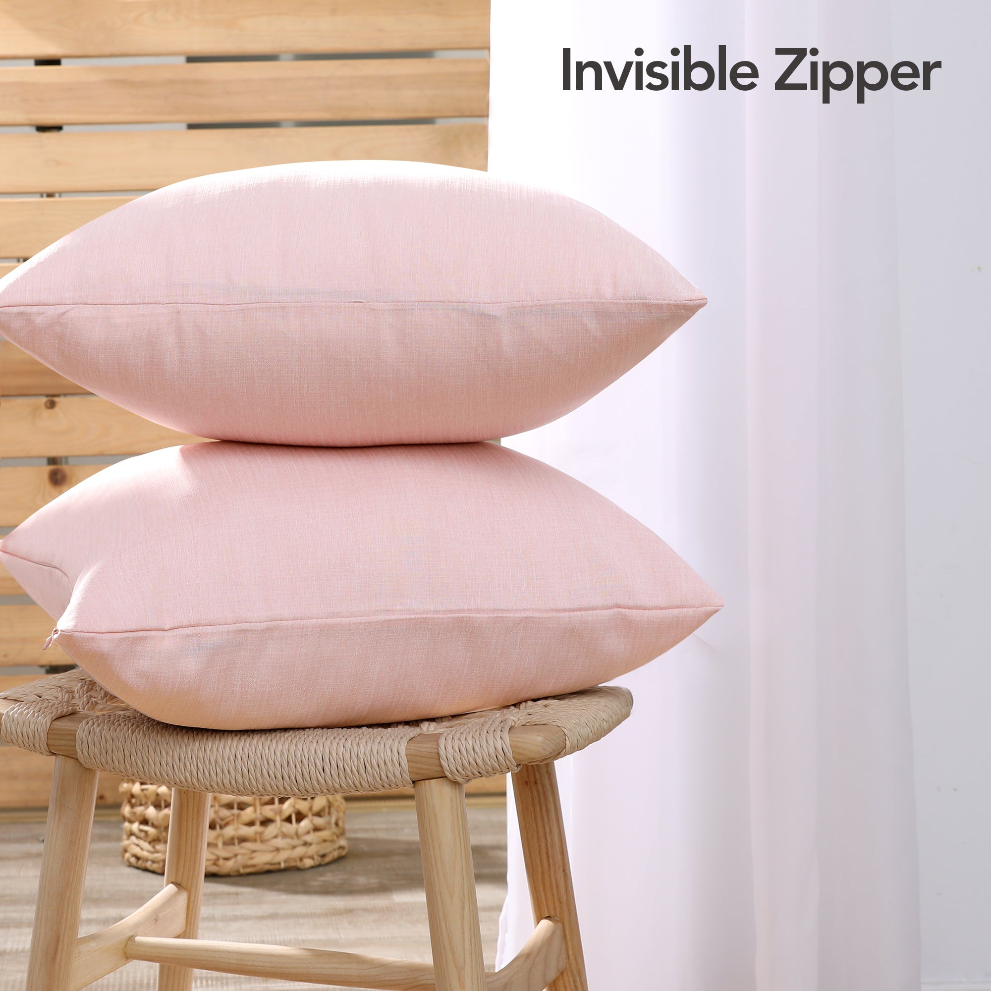 Deconovo Faux Linen Cushion Covers, Set of 2, Light Blue ¨C Eco-Friendly, Machine Washable, Decorative Pillow Covers for Sofa