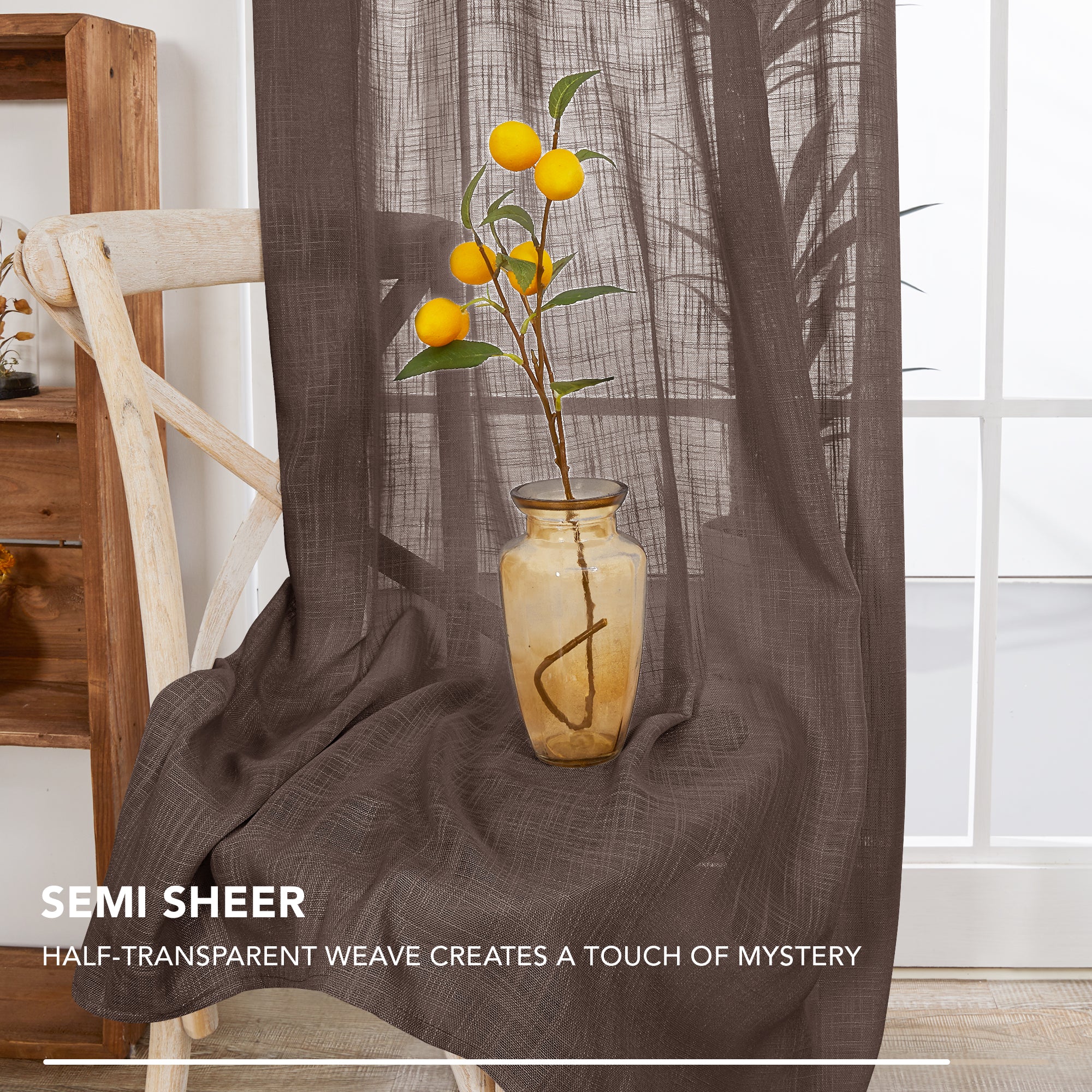 Deconovo Faux Linen Sheer Curtain Panels (2-Pack) – Light Filtering, Grommet Top