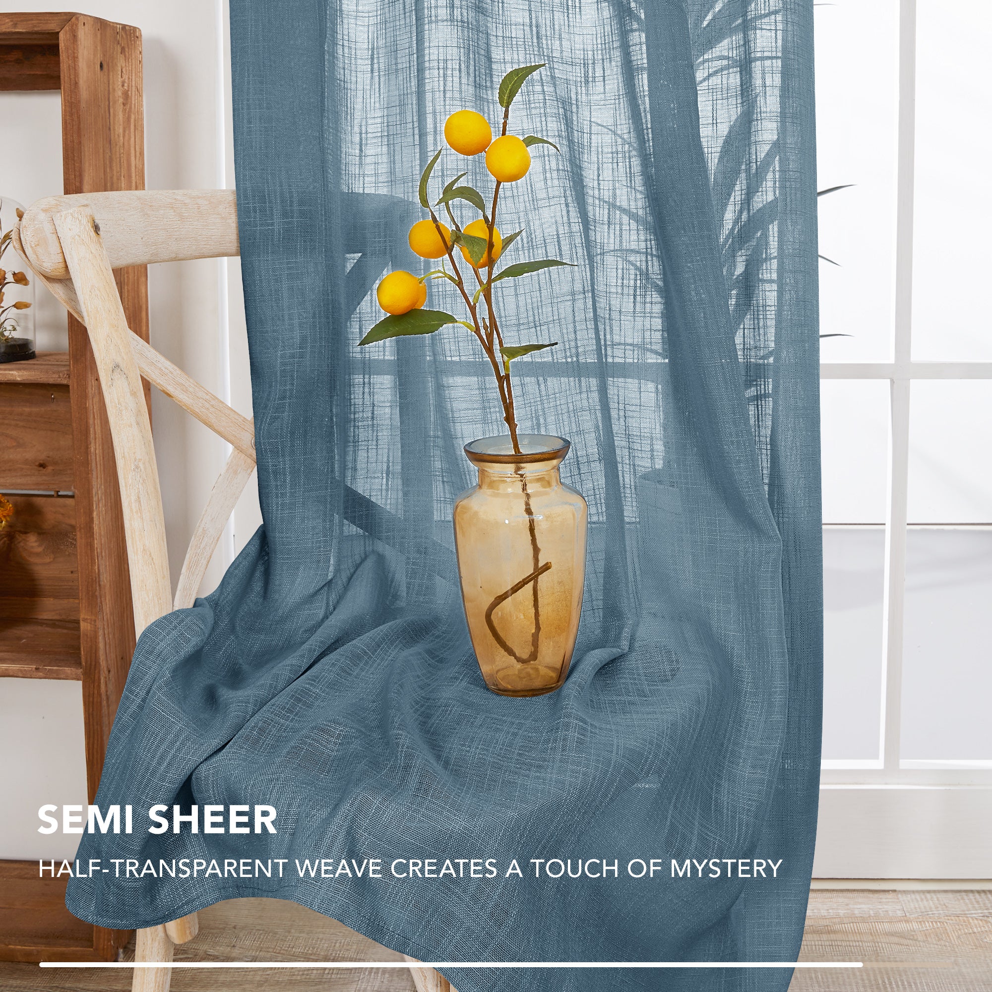 Deconovo Faux Linen Sheer Curtain Panels (2-Pack) – Light Filtering, Grommet Top