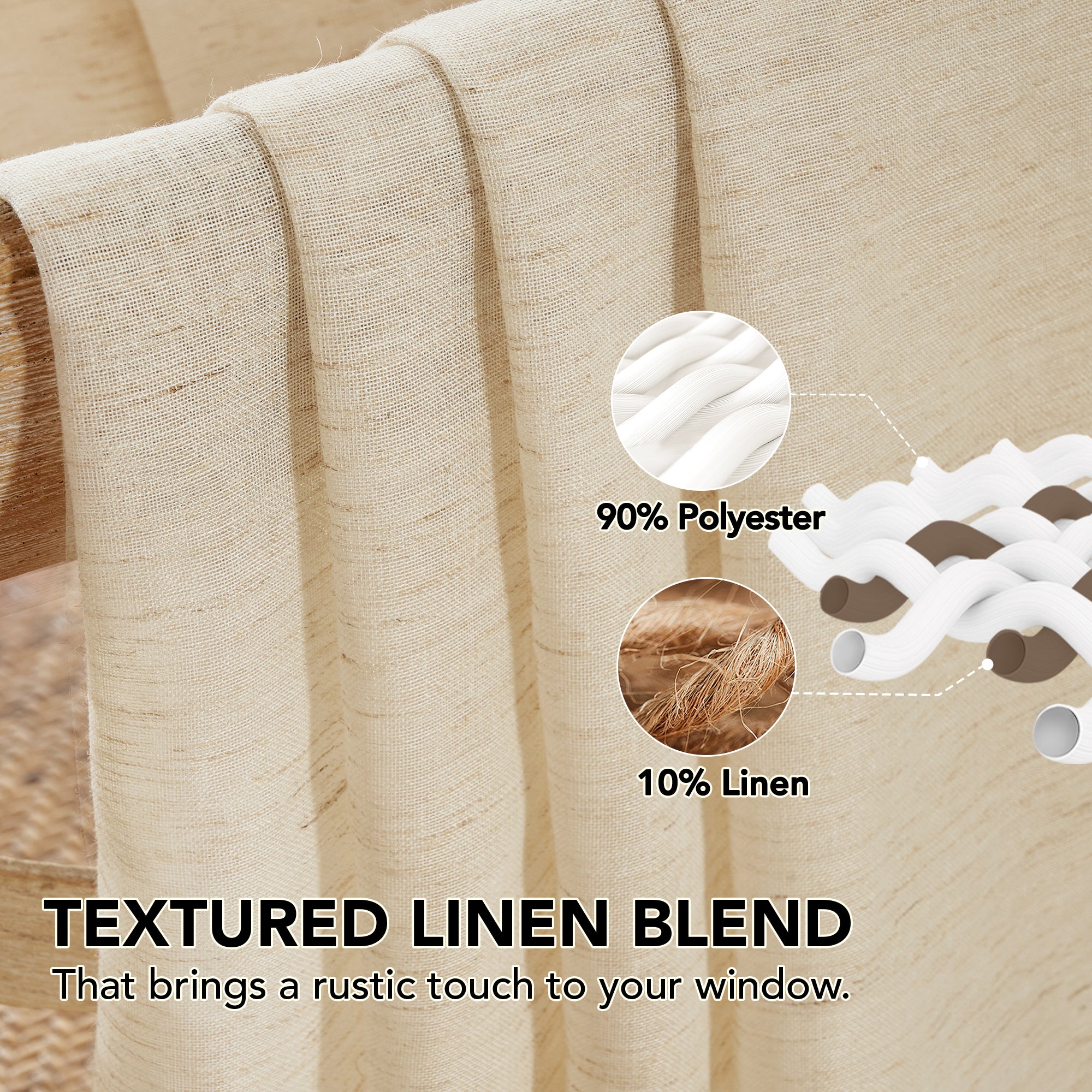 Deconovo Textured Faux Linen Sheer Curtains 2 Panels OEKO-Certified