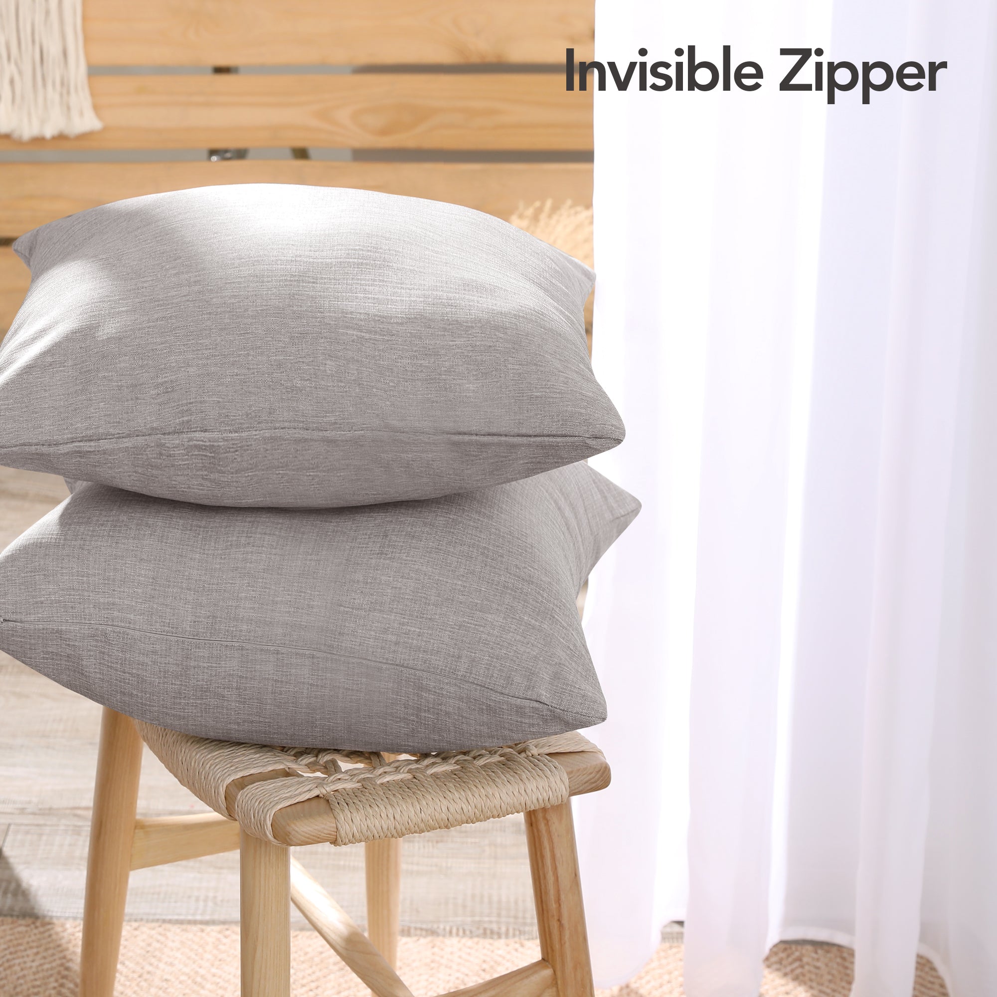 Deconovo Faux Linen Cushion Covers, Set of 2, Light Blue ¨C Eco-Friendly, Machine Washable, Decorative Pillow Covers for Sofa