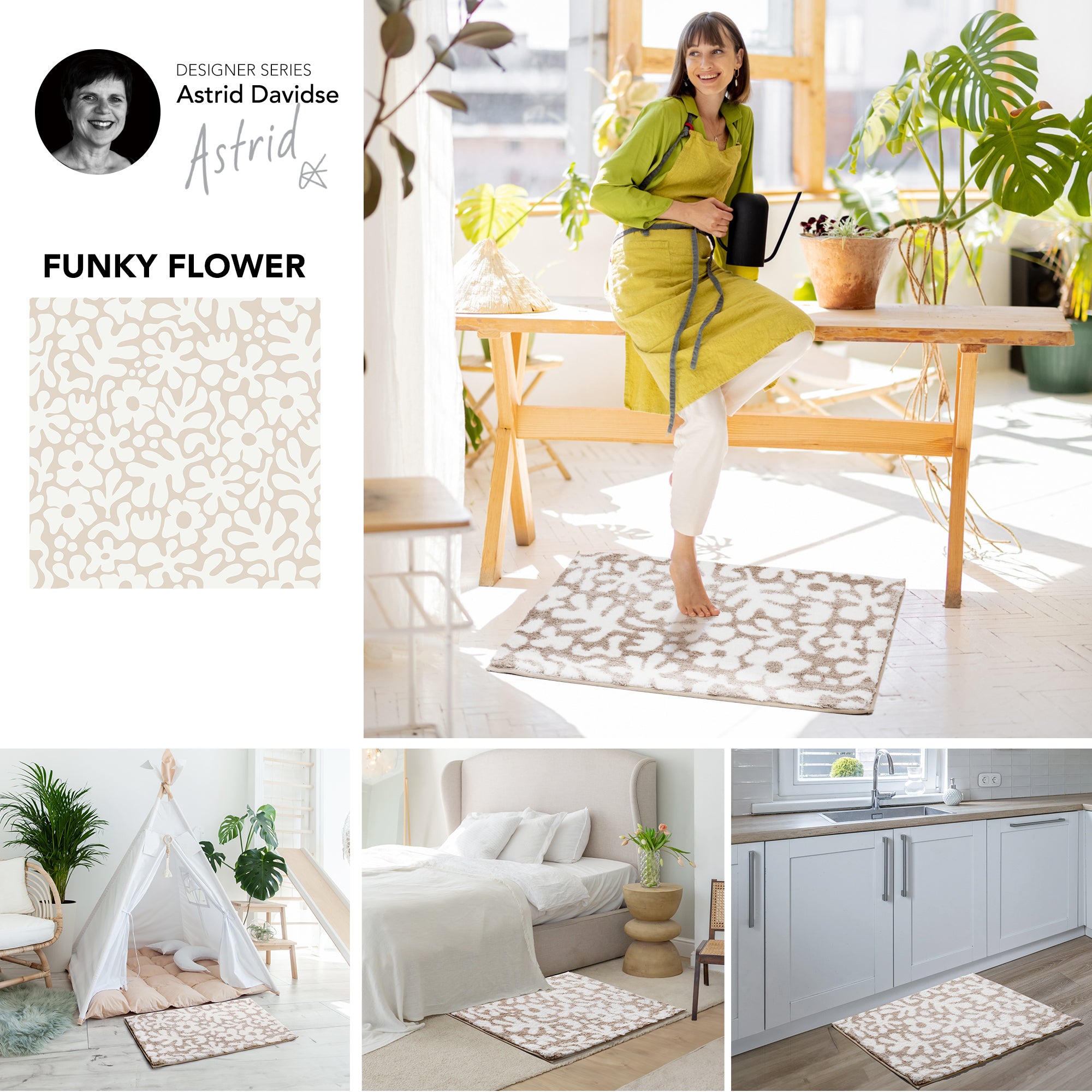 Deconovo Non-Slip Flower Pattern Tufted Bathroom Mat, Machine Washable