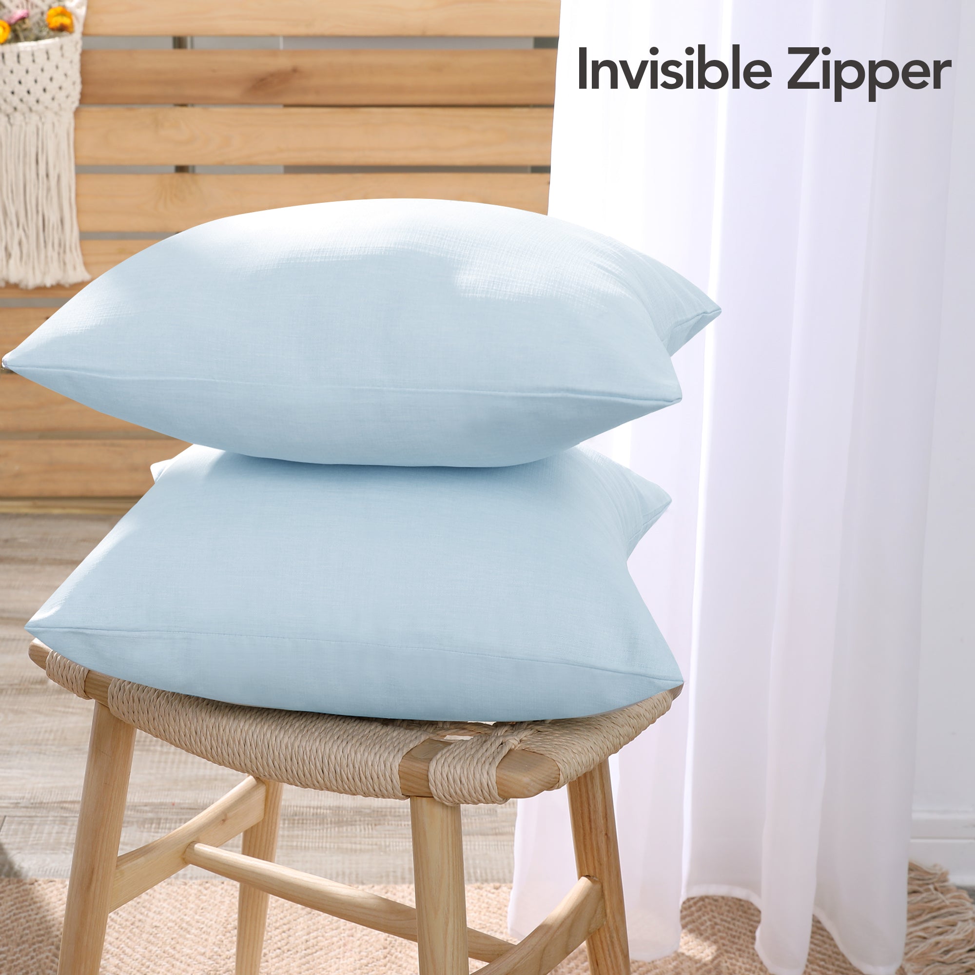 Deconovo Faux Linen Cushion Covers, Set of 2, Light Blue ¨C Eco-Friendly, Machine Washable, Decorative Pillow Covers for Sofa