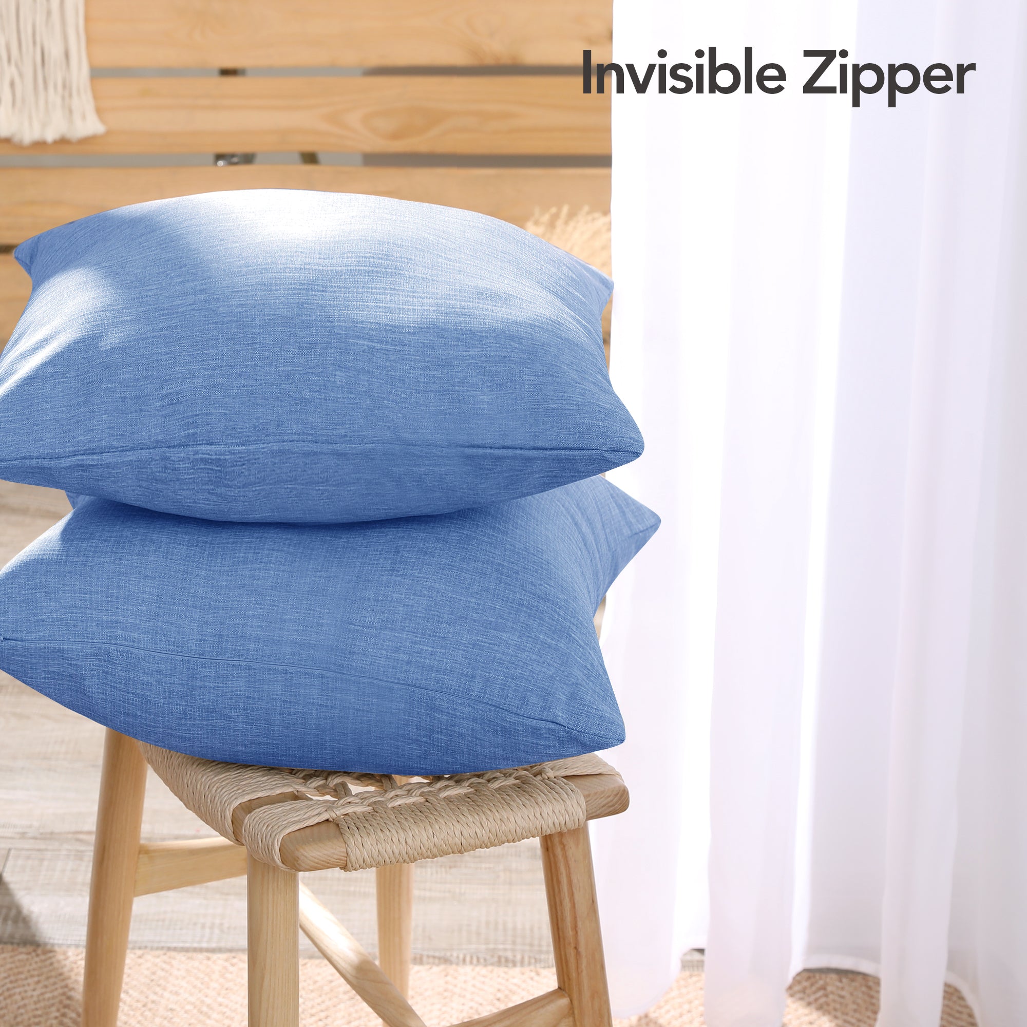 Deconovo Faux Linen Cushion Covers, Set of 2, Light Blue ¨C Eco-Friendly, Machine Washable, Decorative Pillow Covers for Sofa