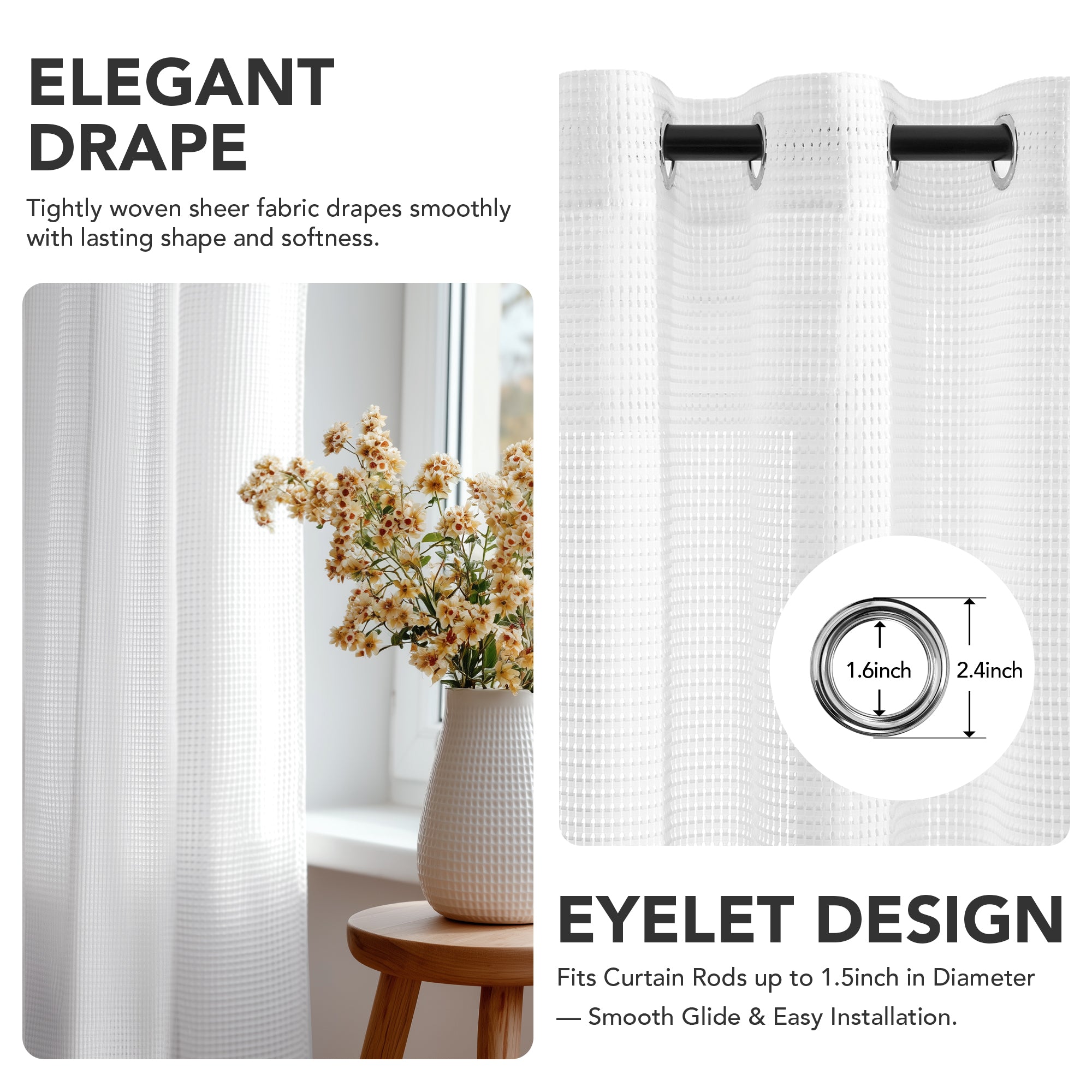 Deconovo Light Filtering Textured Sheer Window Curtain Panels with Grommet Top