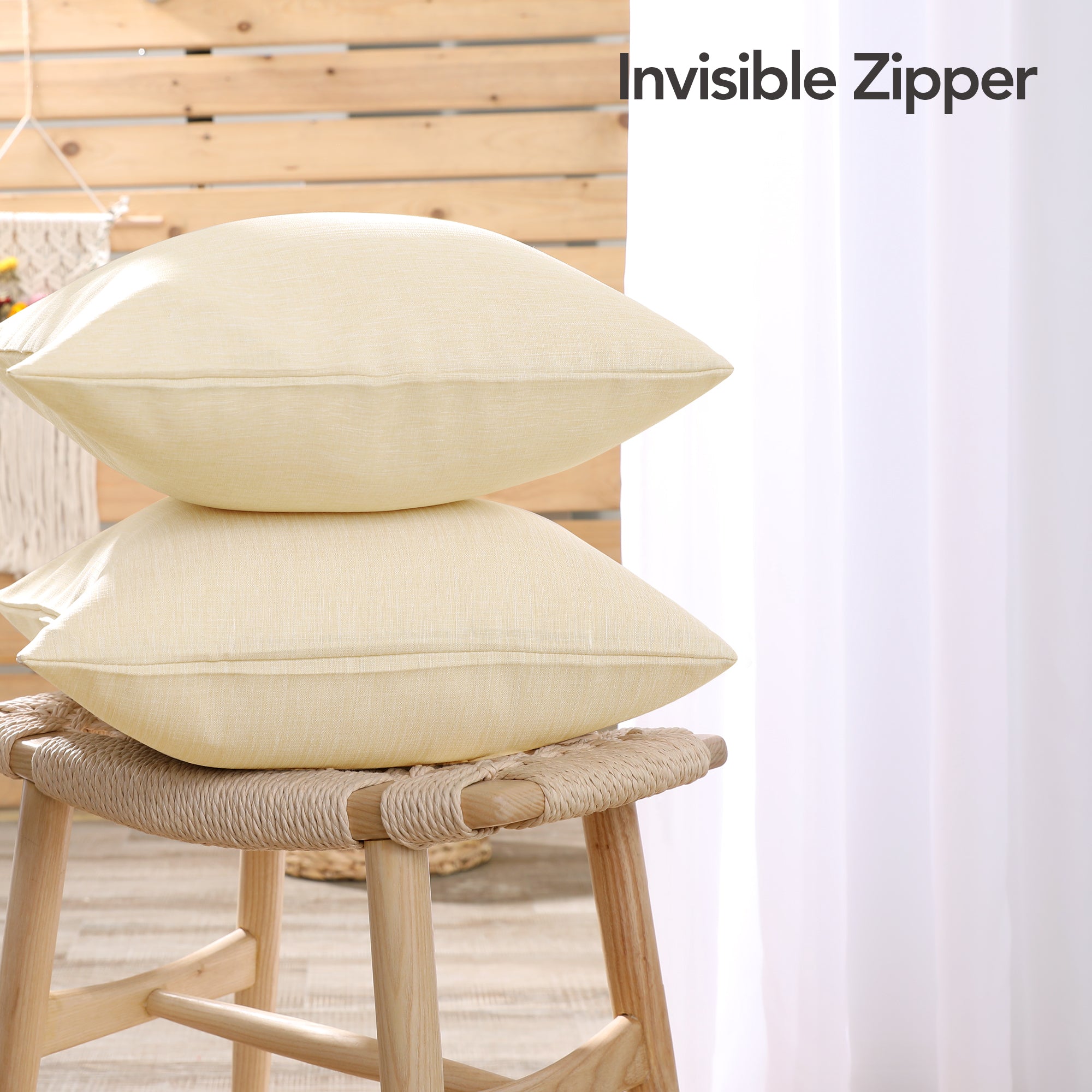 Deconovo Faux Linen Cushion Covers, Set of 2, Light Blue ¨C Eco-Friendly, Machine Washable, Decorative Pillow Covers for Sofa