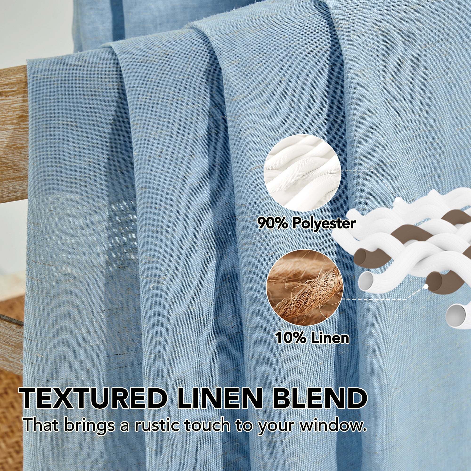 Deconovo Textured Faux Linen Sheer Curtains 2 Panels OEKO-Certified