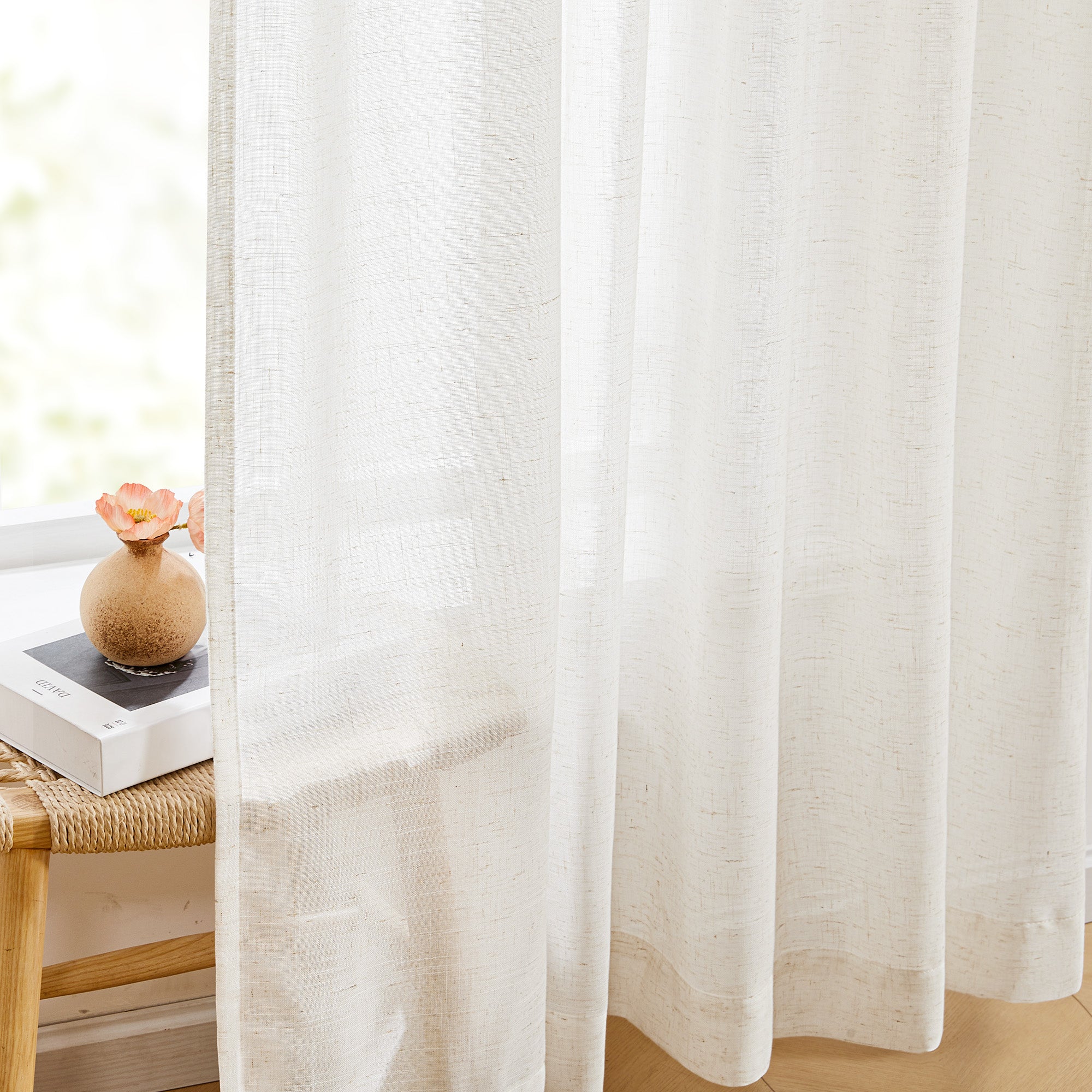 Deconovo Faux Linen Grommet Semi-Sheer Curtains (2 Panels, OEKO)