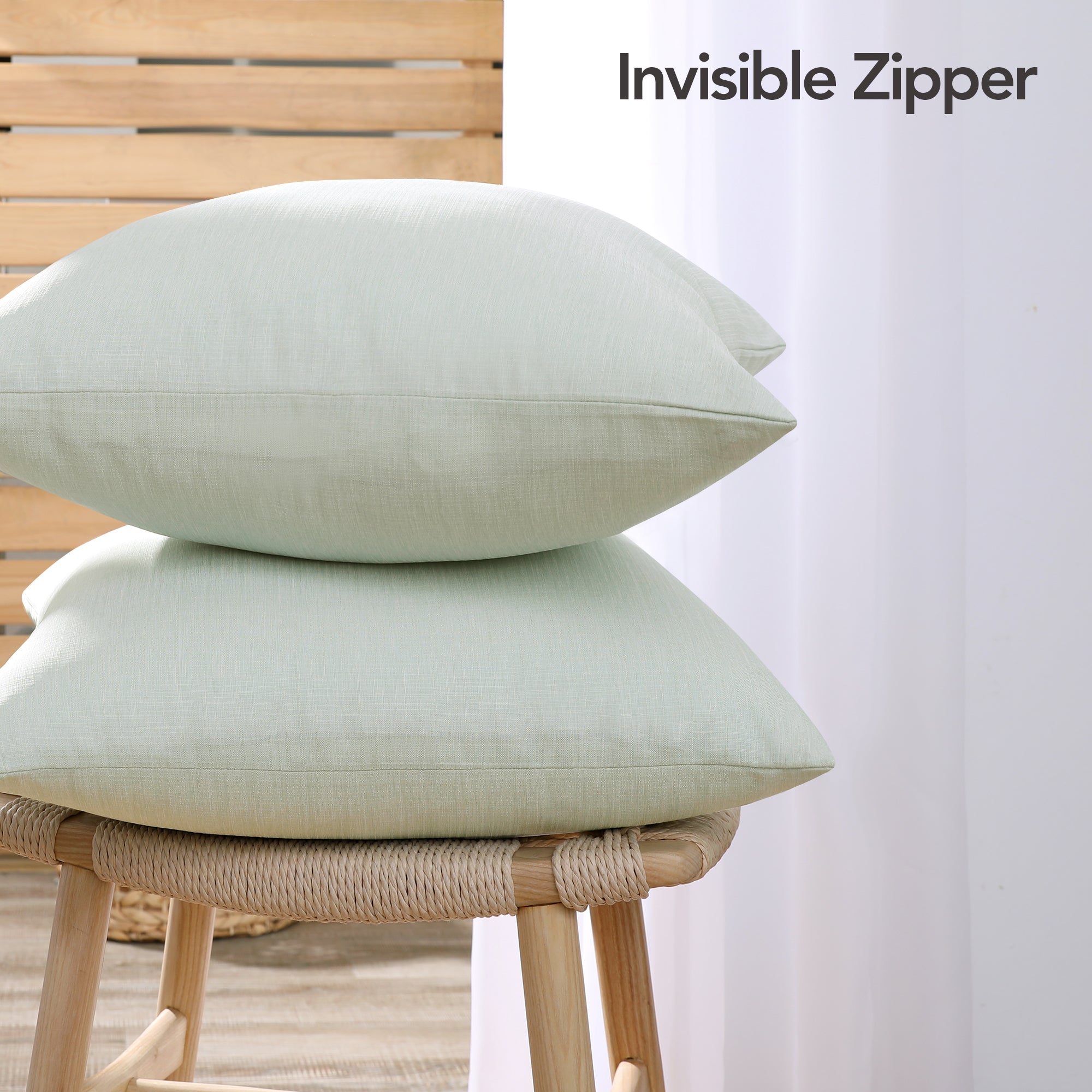 Deconovo Faux Linen Cushion Covers, Set of 2, Light Blue ¨C Eco-Friendly, Machine Washable, Decorative Pillow Covers for Sofa