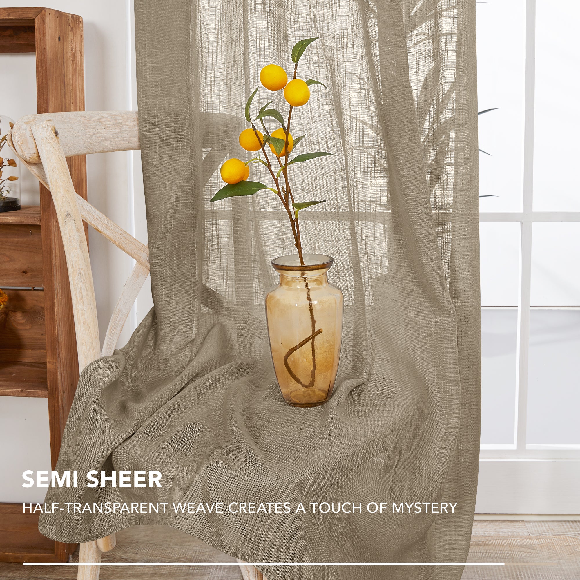 Deconovo Faux Linen Sheer Curtain Panels (2-Pack) – Light Filtering, Grommet Top