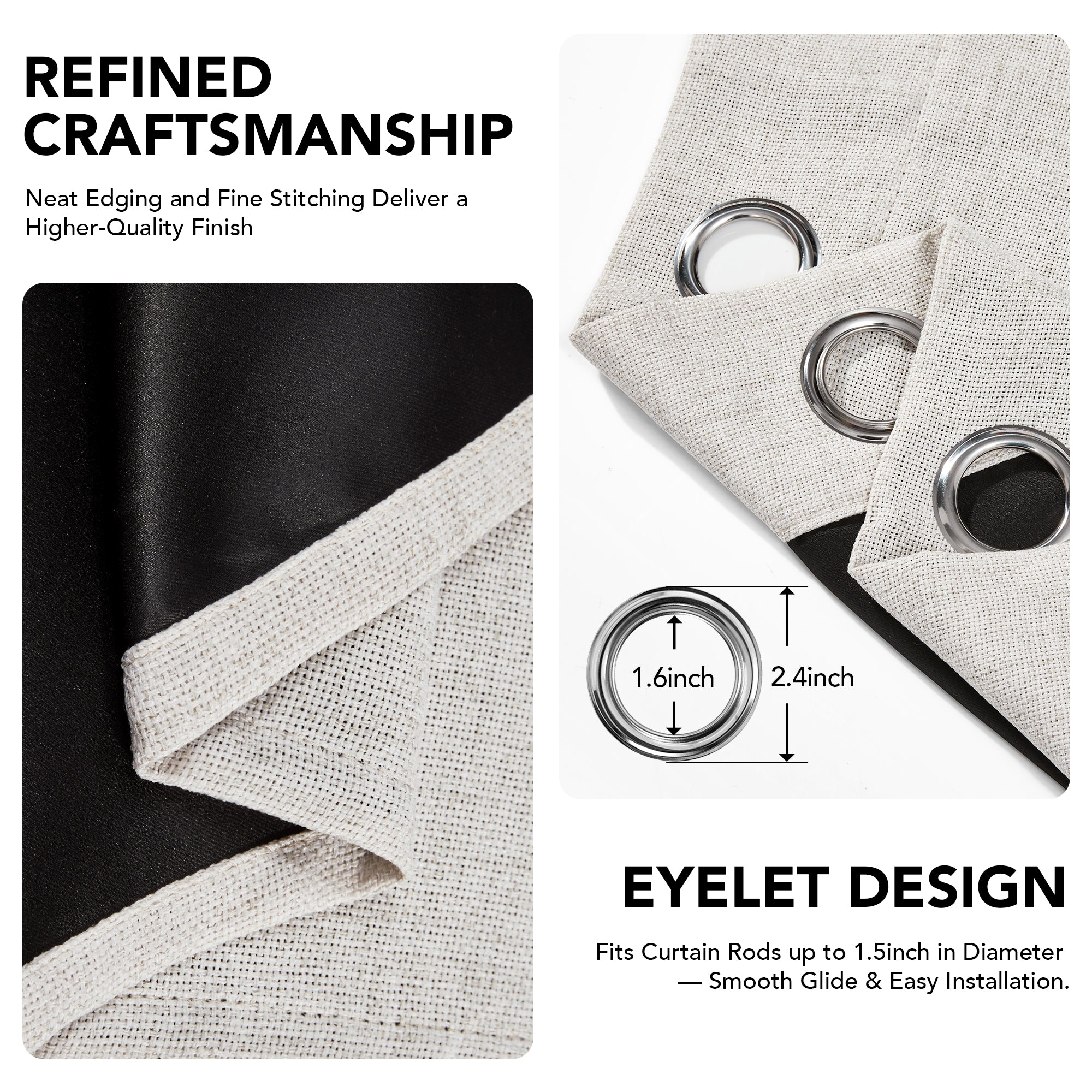 Deconovo Soft Faux Linen Layered Room Darkening Curtain Panels - 2 Panels